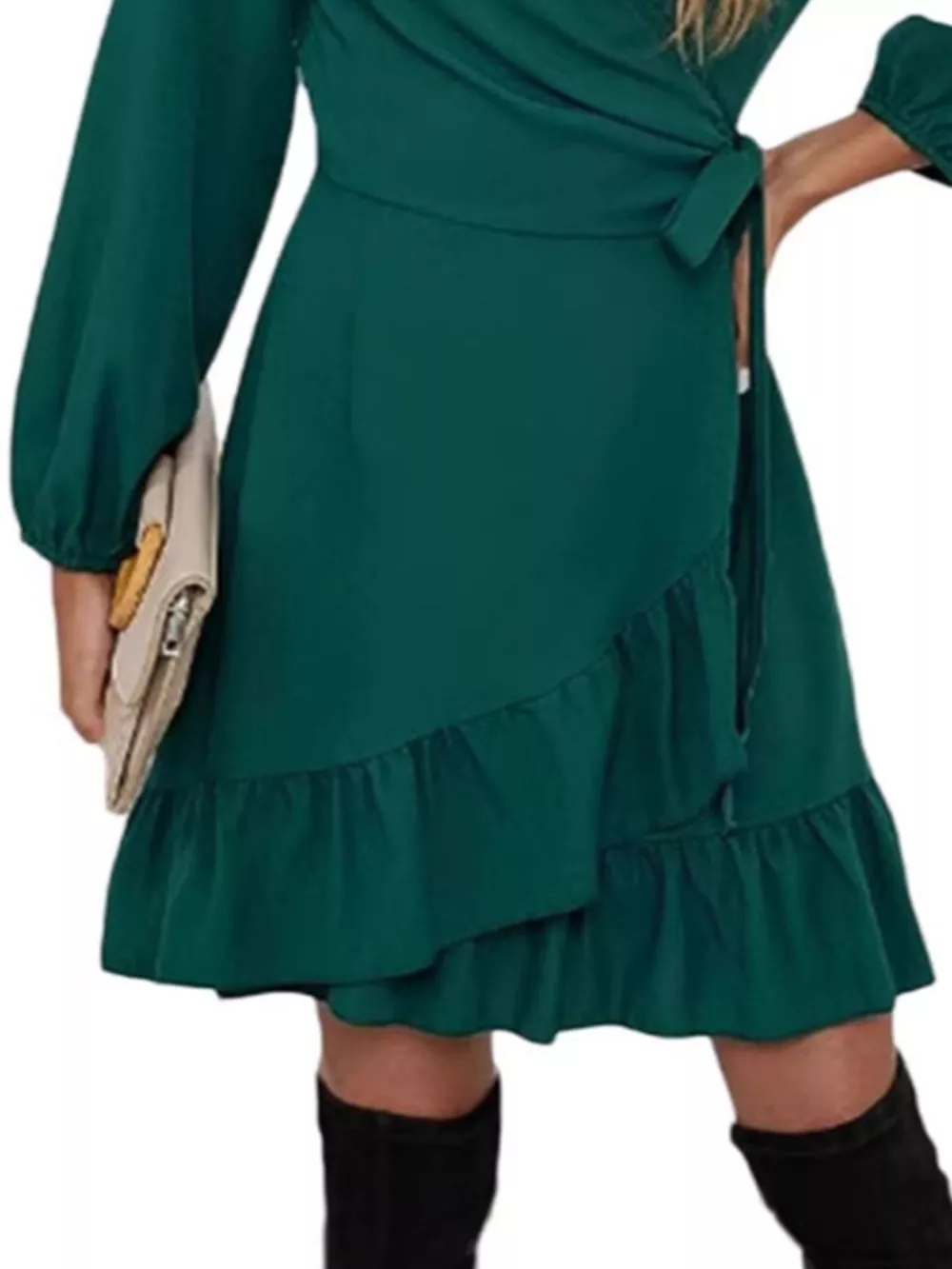 Ruffle Hem Long Sleeve Wrap Dress, image 6