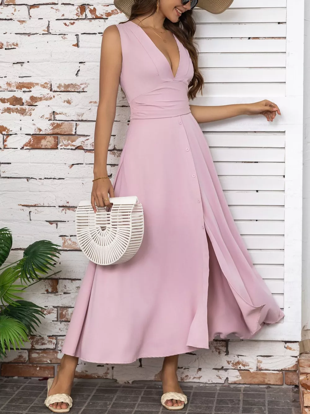 Full Size Slit V-Neck Sleeveless Dress Plus Size, image 3