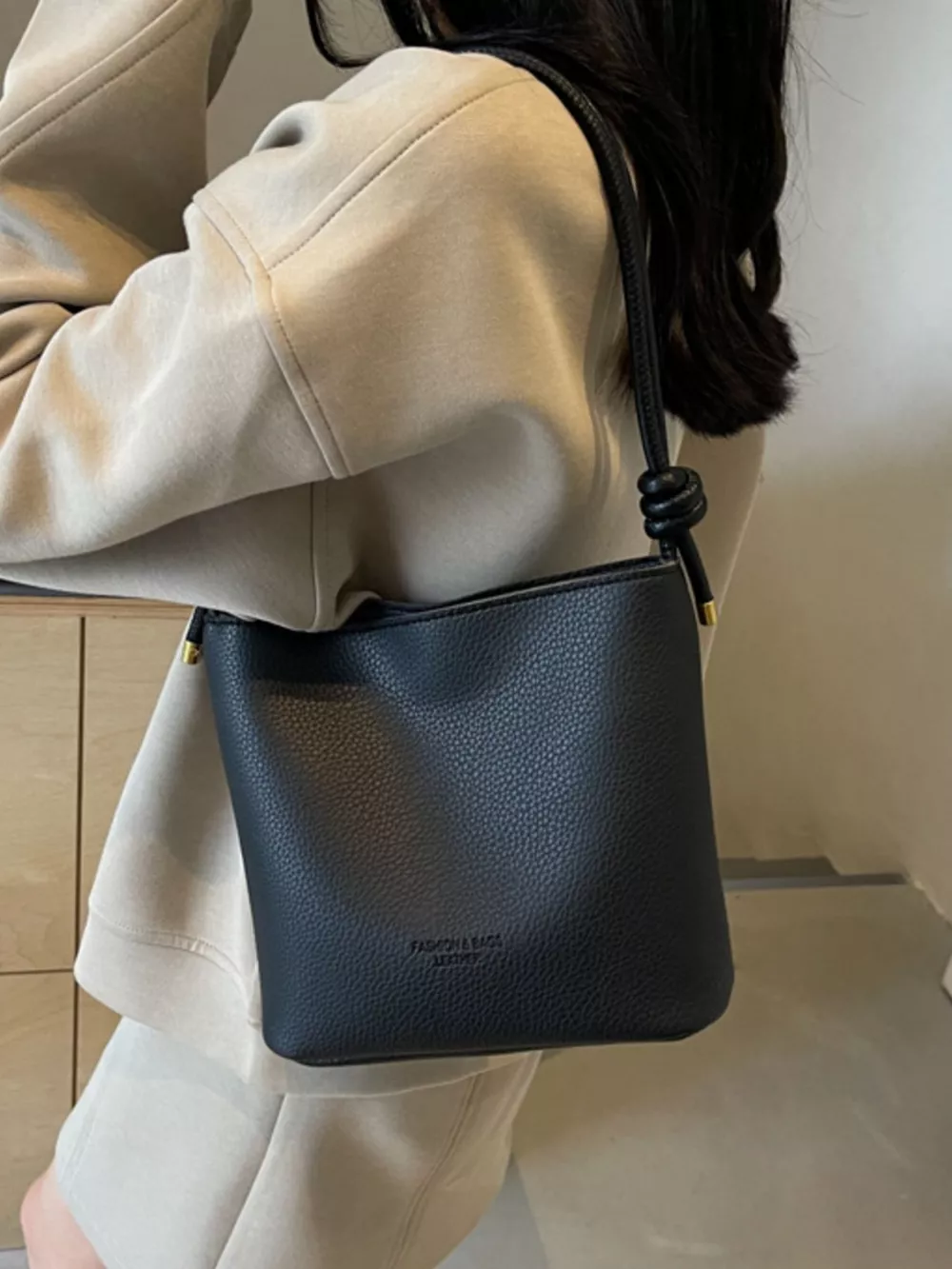 Leather Bucket Crossbody Bag, image 2