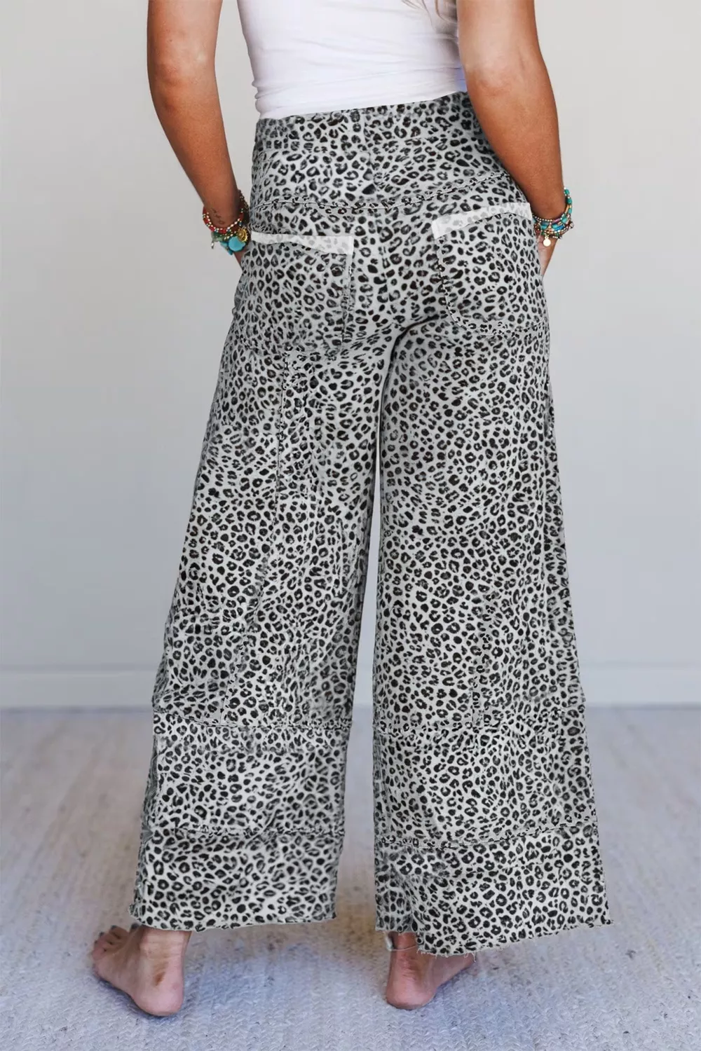 Animal Print Wide Leg Terry Knit Pants, image 2