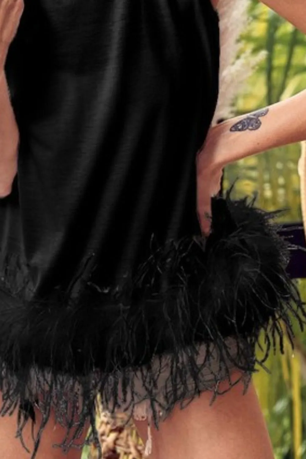 French Terry Faux Feather Bottom Back Tied Top, image 3