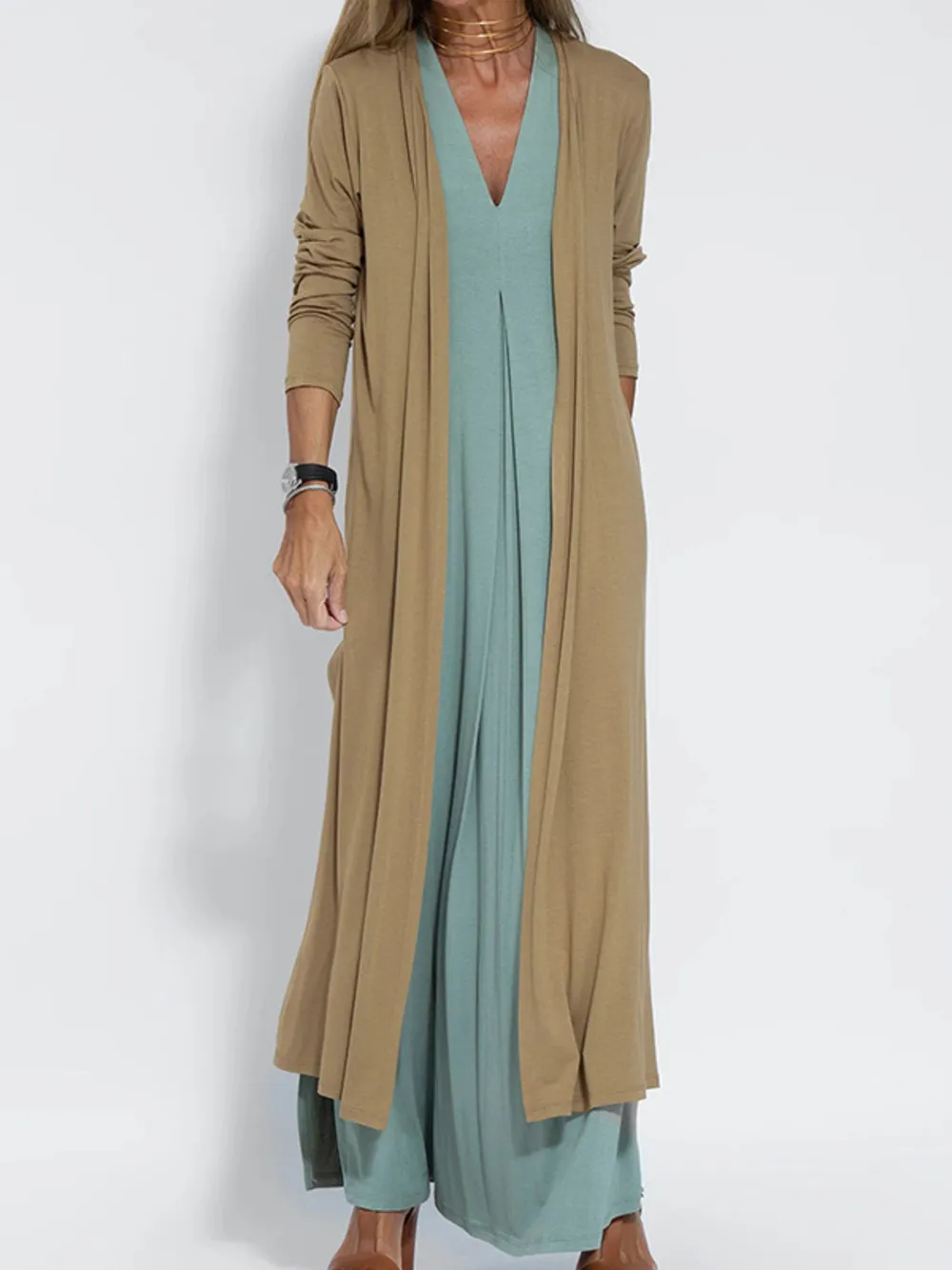 Full Size Open Front Side Slit Longline Cardigan Plus Size, image 6