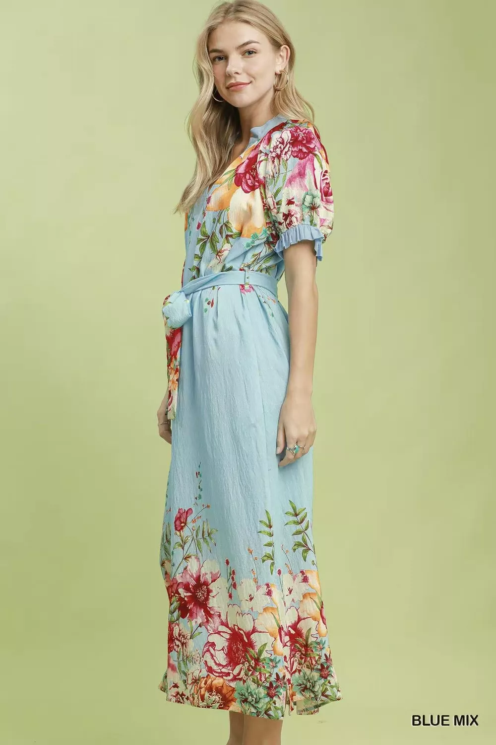 Mix Floral Border Print Midi Dress, image 5