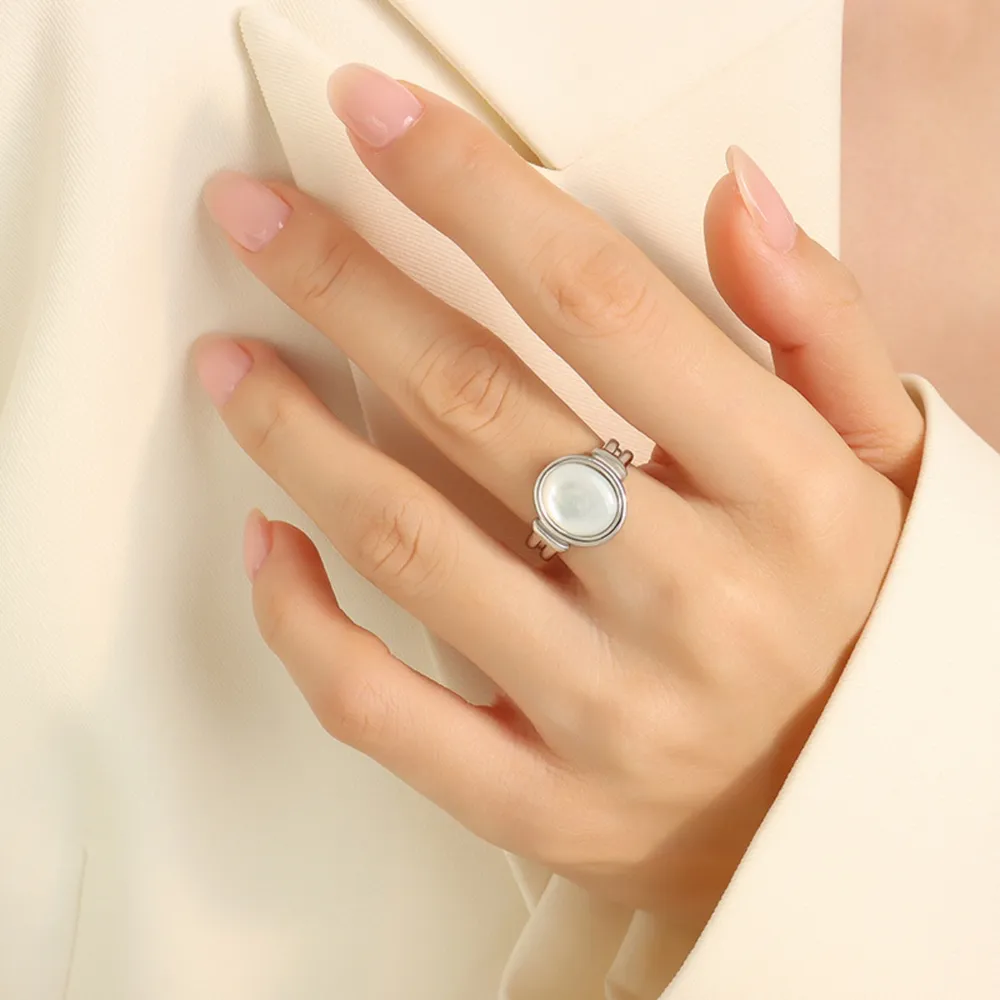 Titanium Steel White Sea Shell Ring, image 5