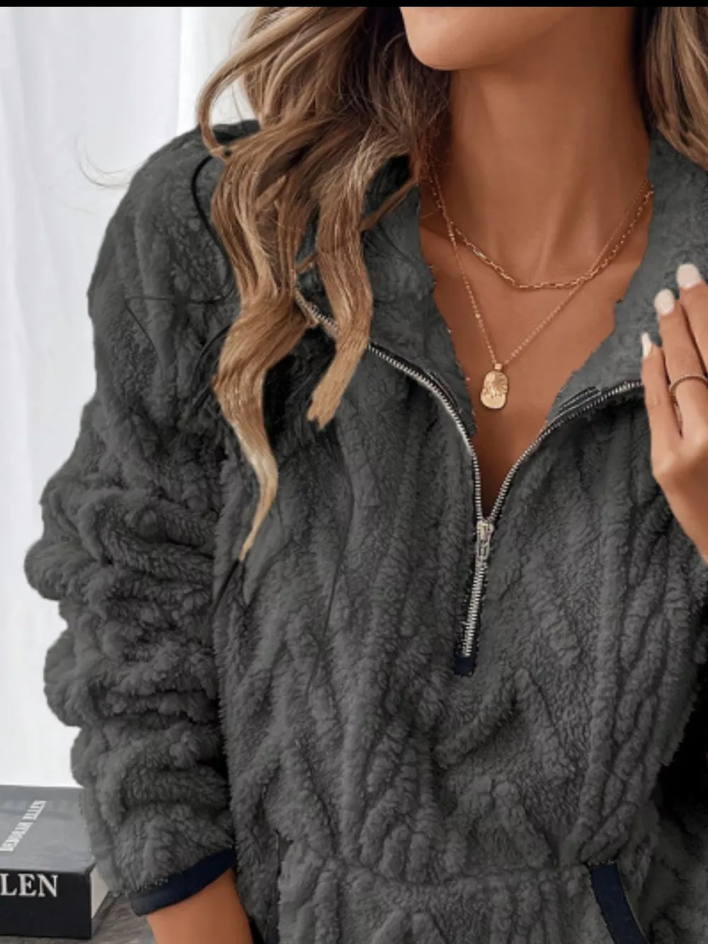 Full Size Sherpa Half Zip Sweatshirt Plus Size, image 7