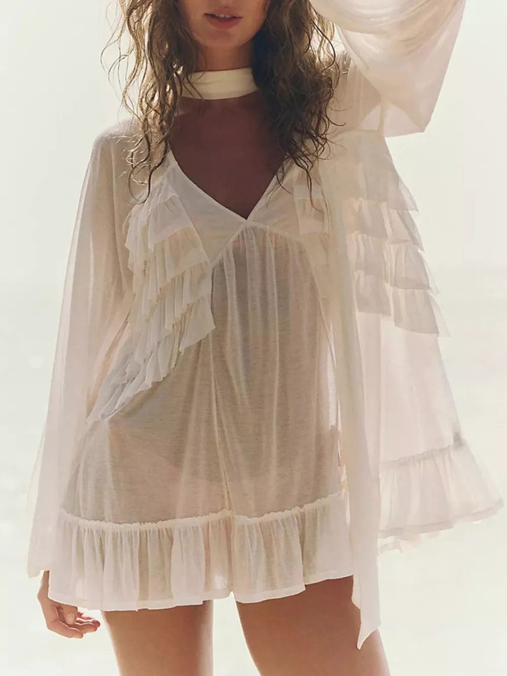 Sheer Ruffle Trim Beach Cover-Up, image 2