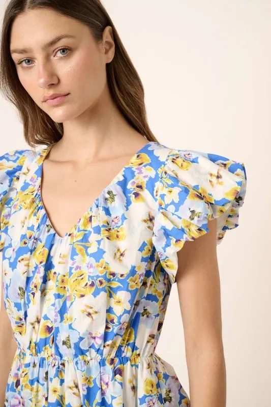 Floral V-Neck Cap Sleeve Mini Dress, image 3