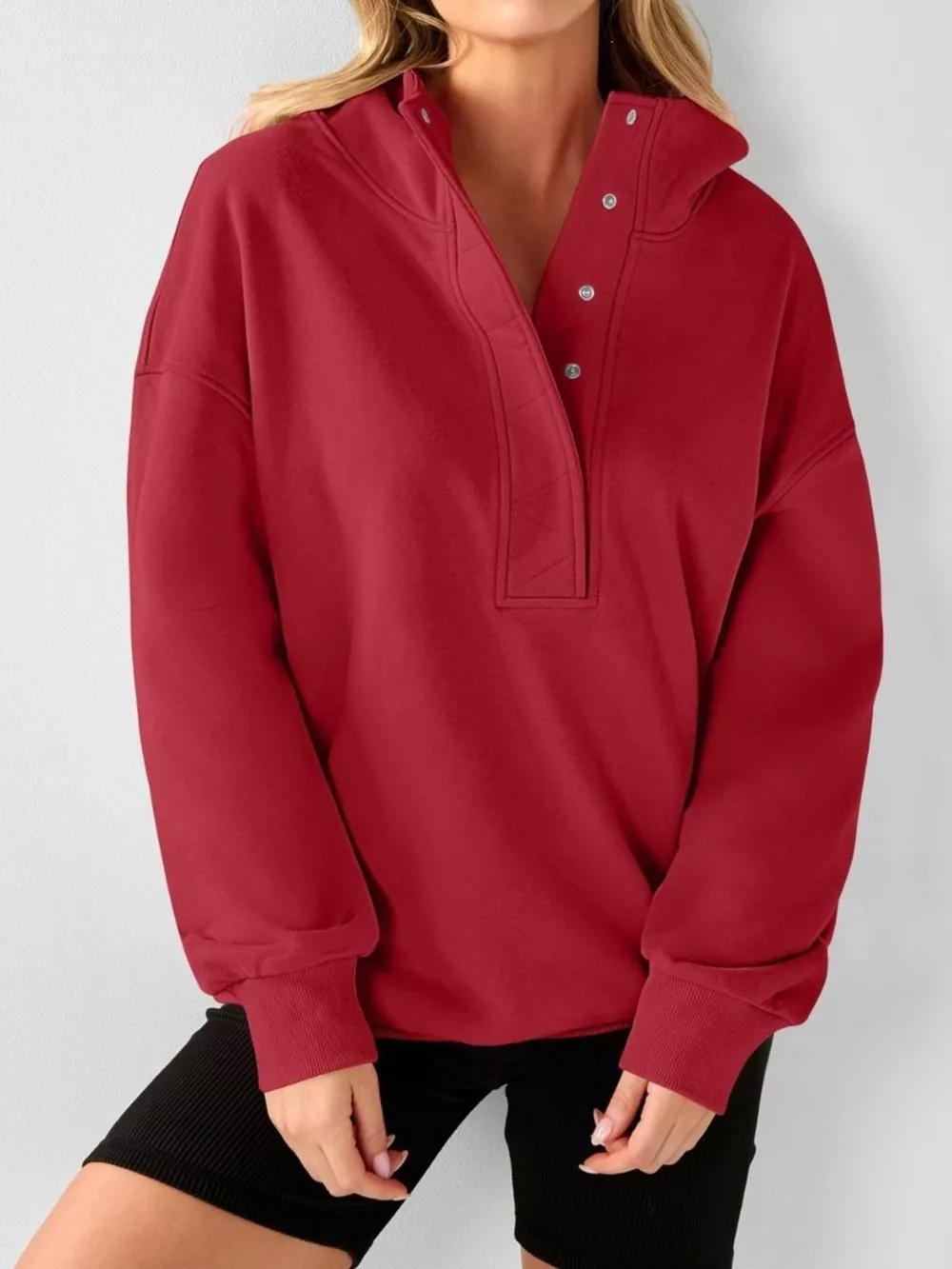 Half Snap Dropped Shoulder Hoodie, image 12