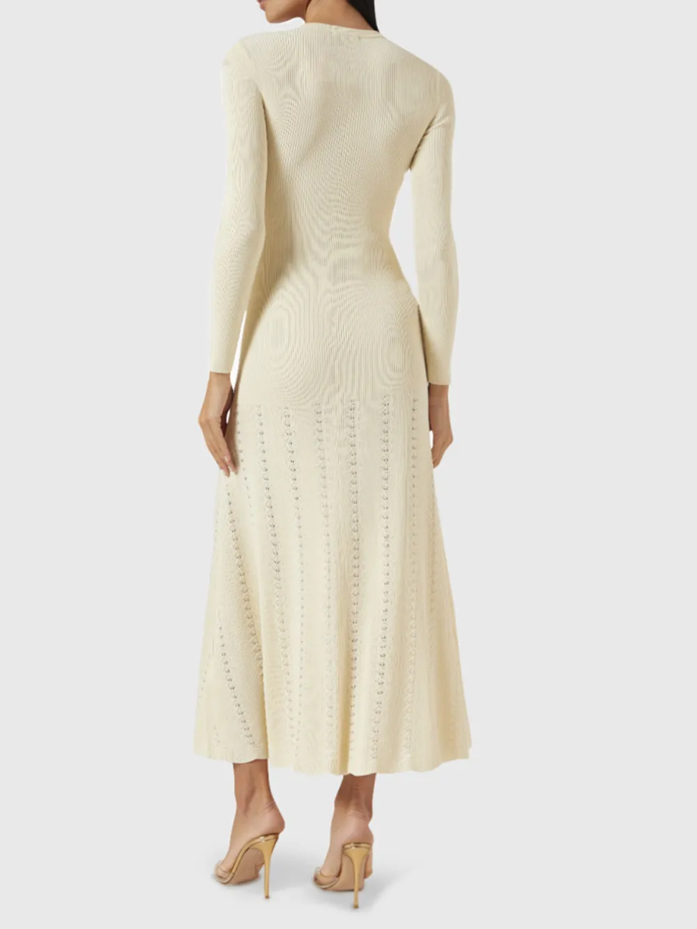 Openwork Round Neck Long Sleeve Sweater Dress, image 6