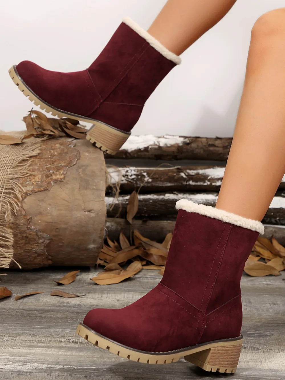 Thermal Fuzzy Block Heel Boots, image 34