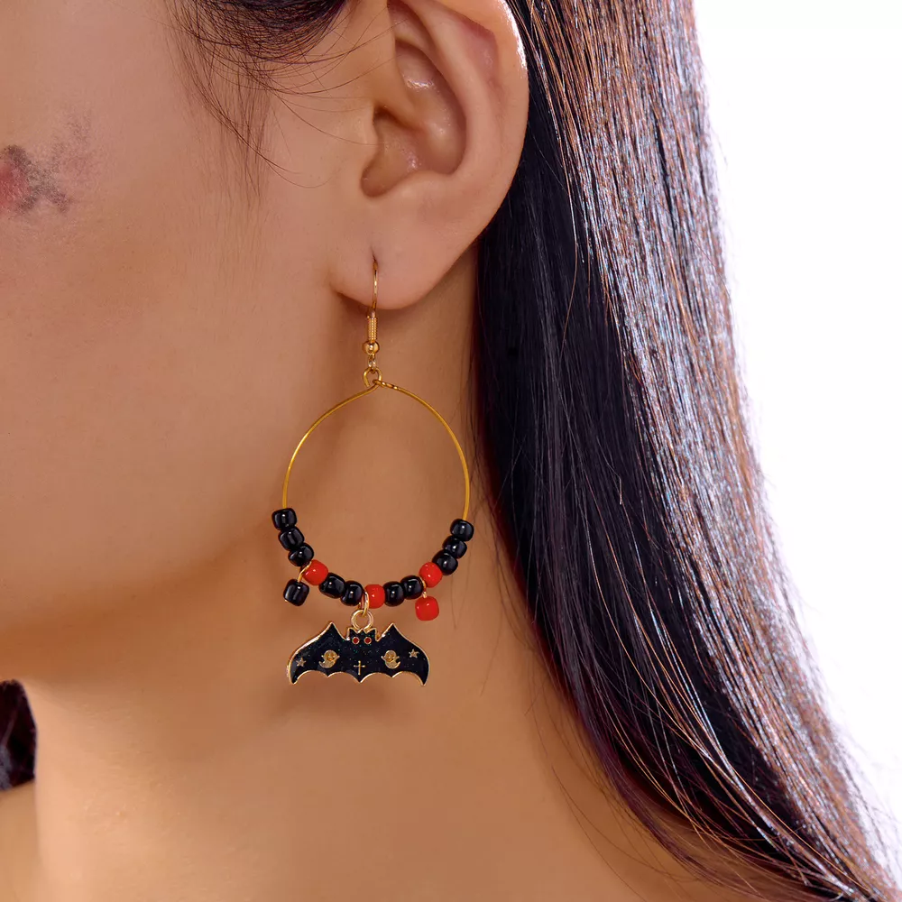 Halloween Bat Charm Hoop Earrings, image 2