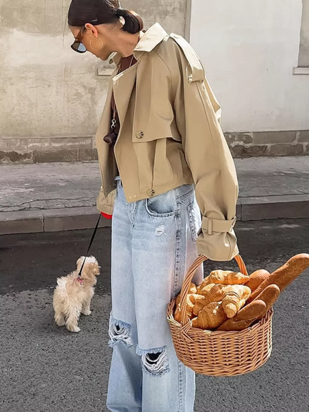 Wide Lapel Cropped Trench Coat, image 9