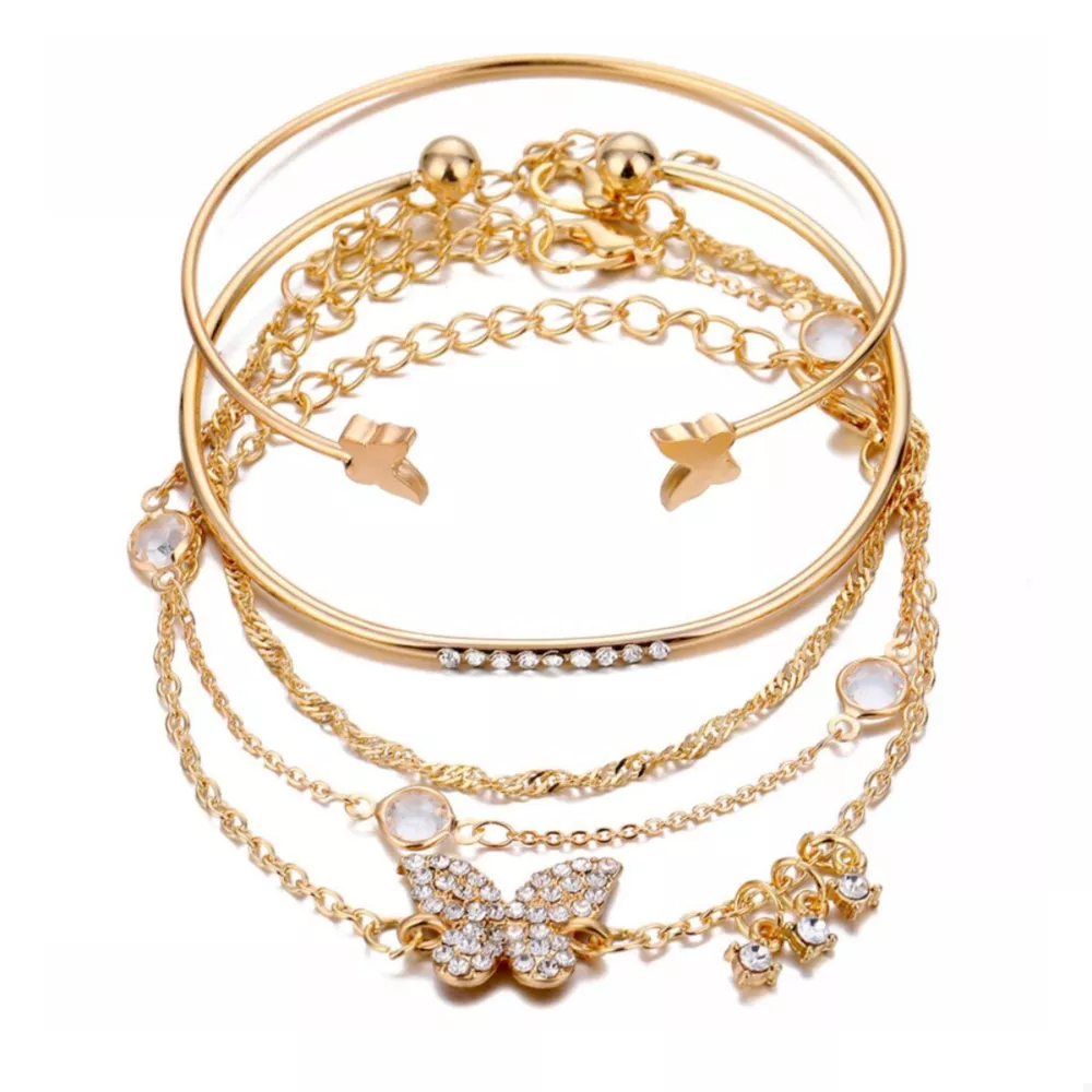 5 Piece 18K Gold-Plated Butterfly Bracelet, image 2