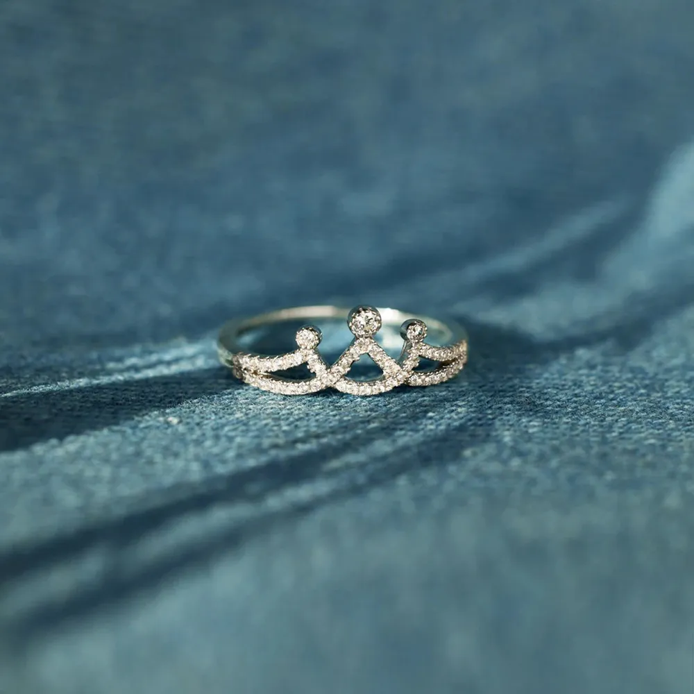 Crown Shape Inlaid Zircon 925 Sterling Silver Ring, image 4