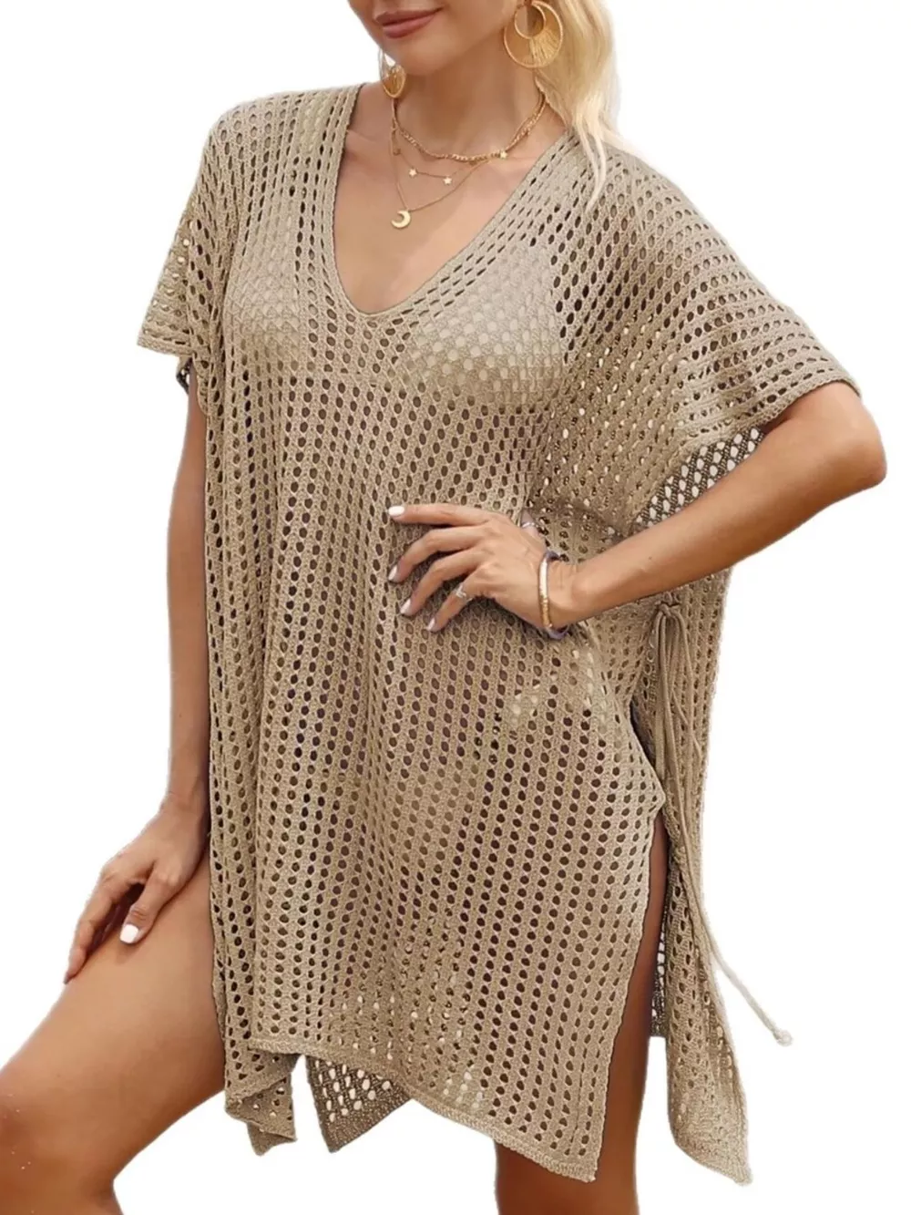 Openwork V-Neck Slit Cover-Up, image 3