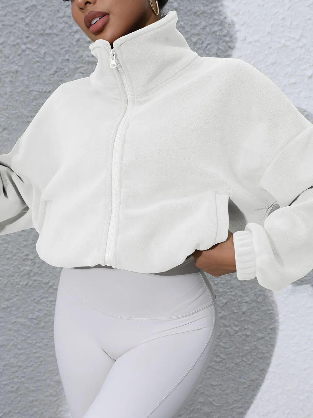 Drawstring Turtleneck Zip Up Long Sleeve Jacket, image 23