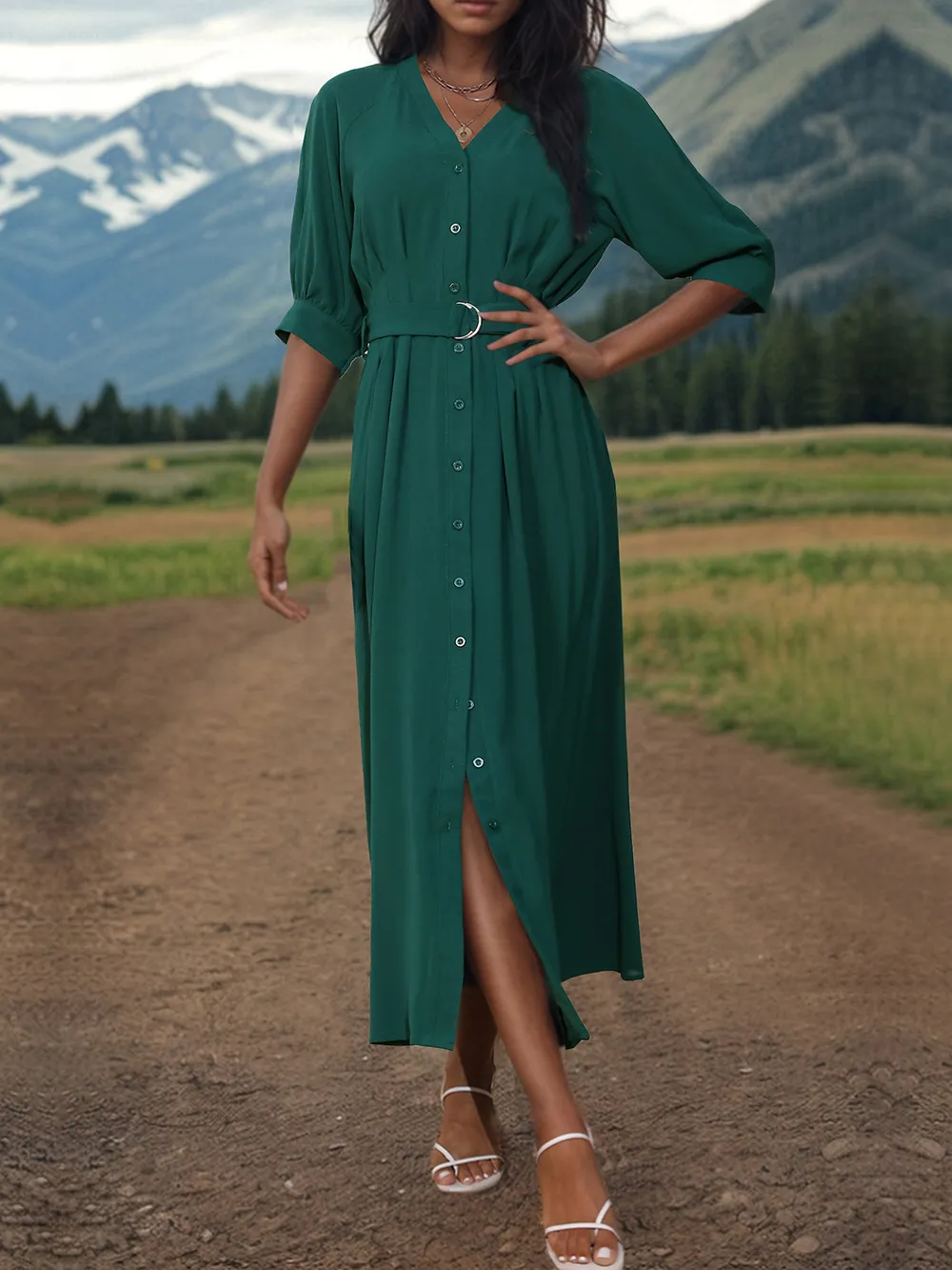 Button Up Half Sleeve Dress, image 3