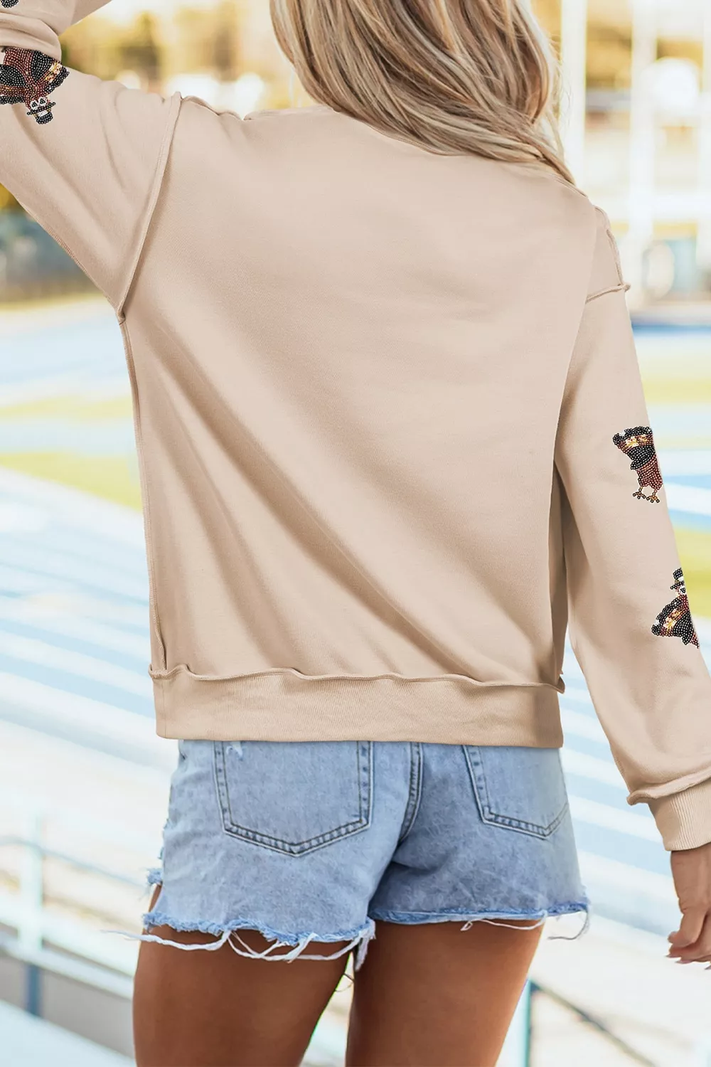 Sequin Turkey Mock Neck Exposed Seam Pullover Sweatshirt, image 5