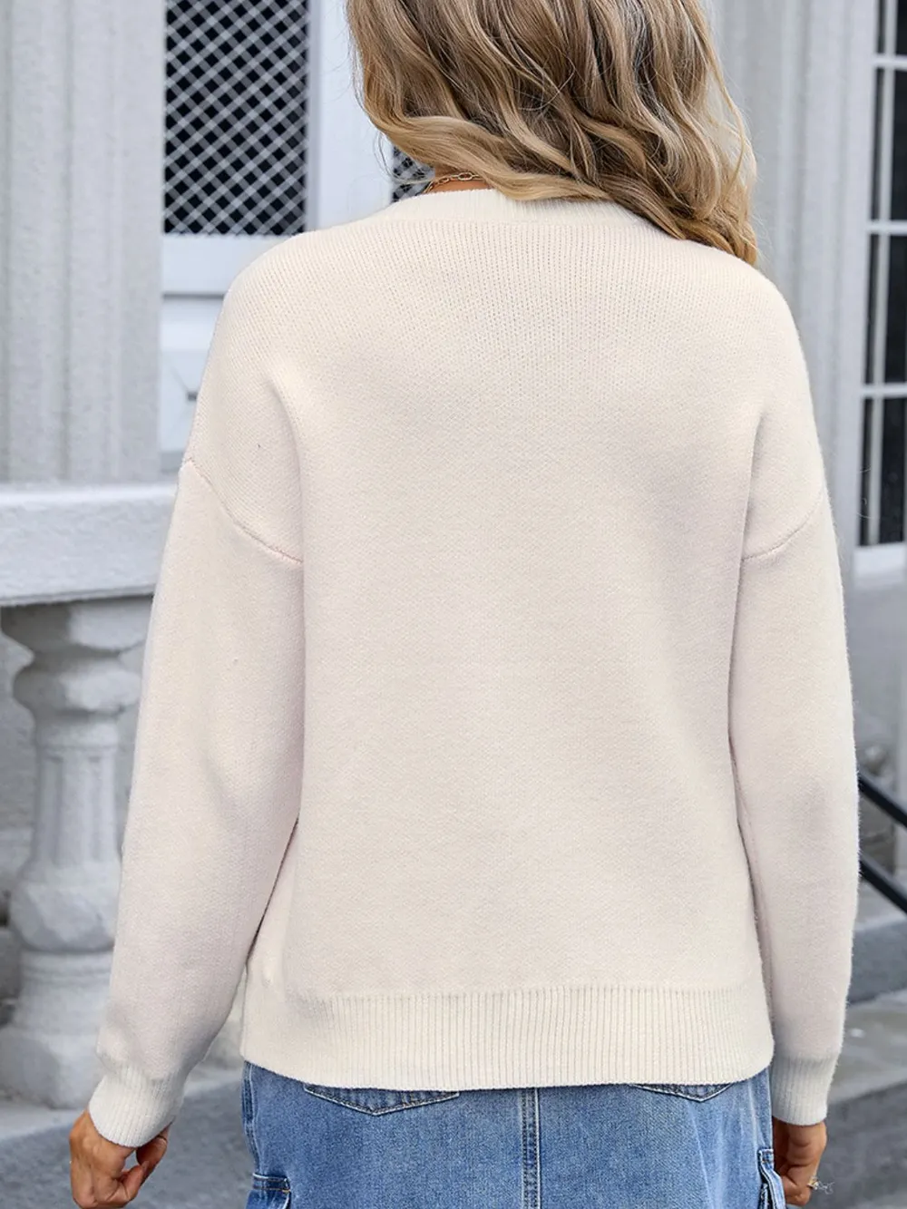 Bow Graphic Round Neck Long Sleeve Sweater, image 3