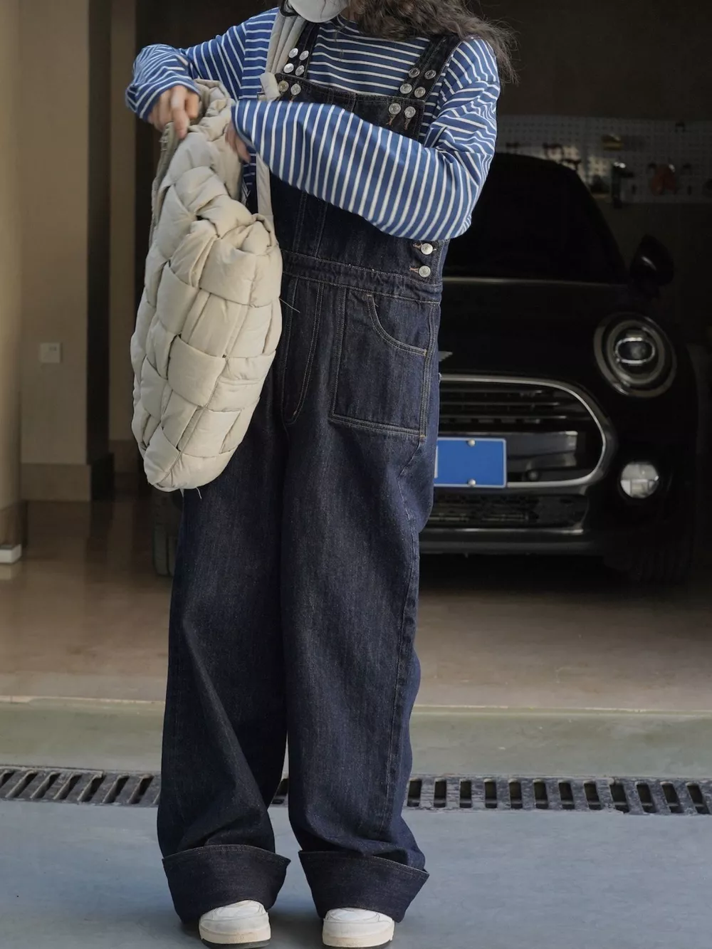 Vintage Dark Wash Wide-Leg Denim Overalls, image 6