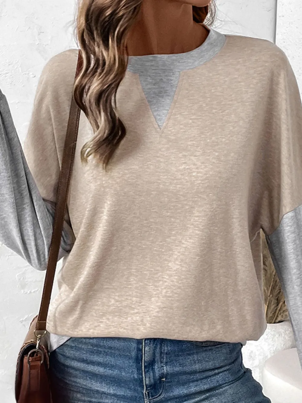 Contrast Round Neck Long Sleeve T-Shirt, image 3