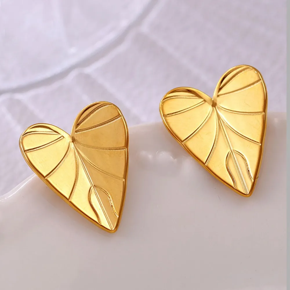 Stainless Steel Heart Leaf Stud Earring, image 2