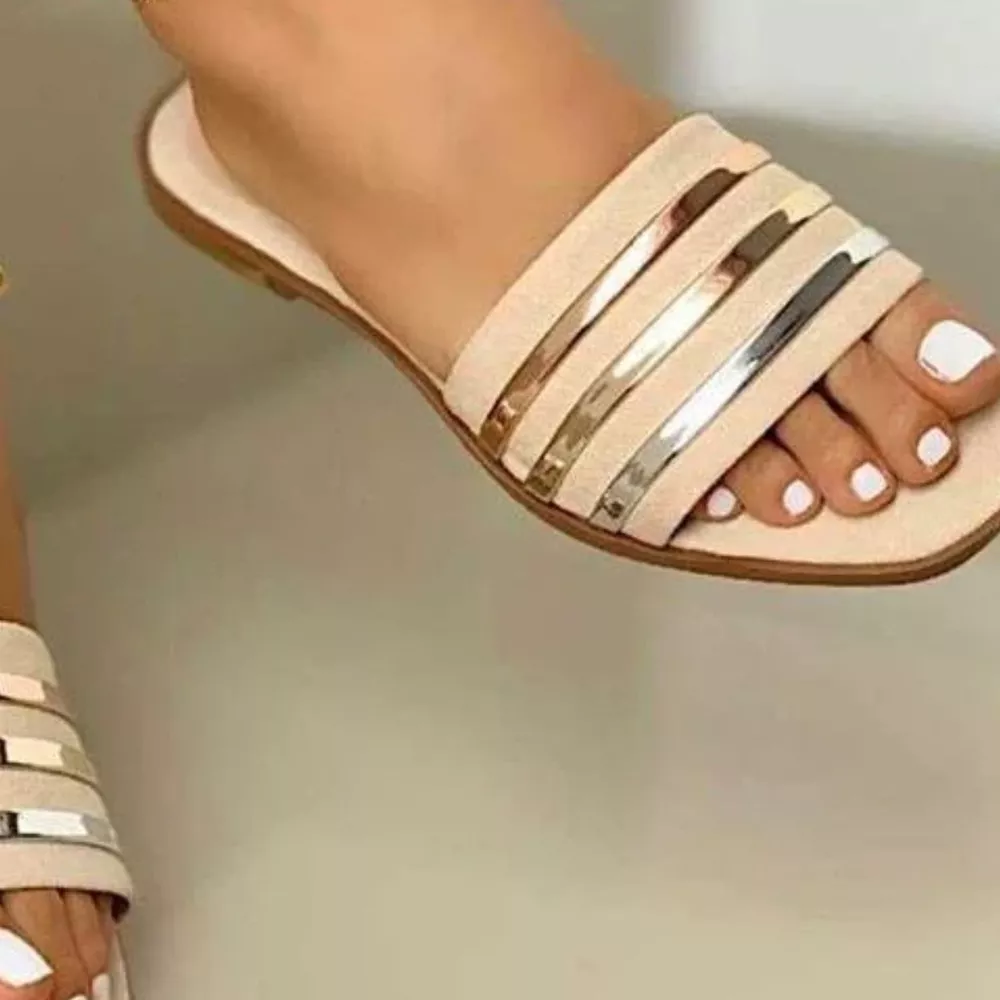 Open Toe Striped Flat Sandals, image 5