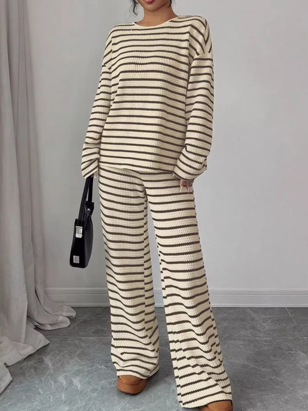 Striped Knit Dropped Shoulder Top and Pants Set, image 10