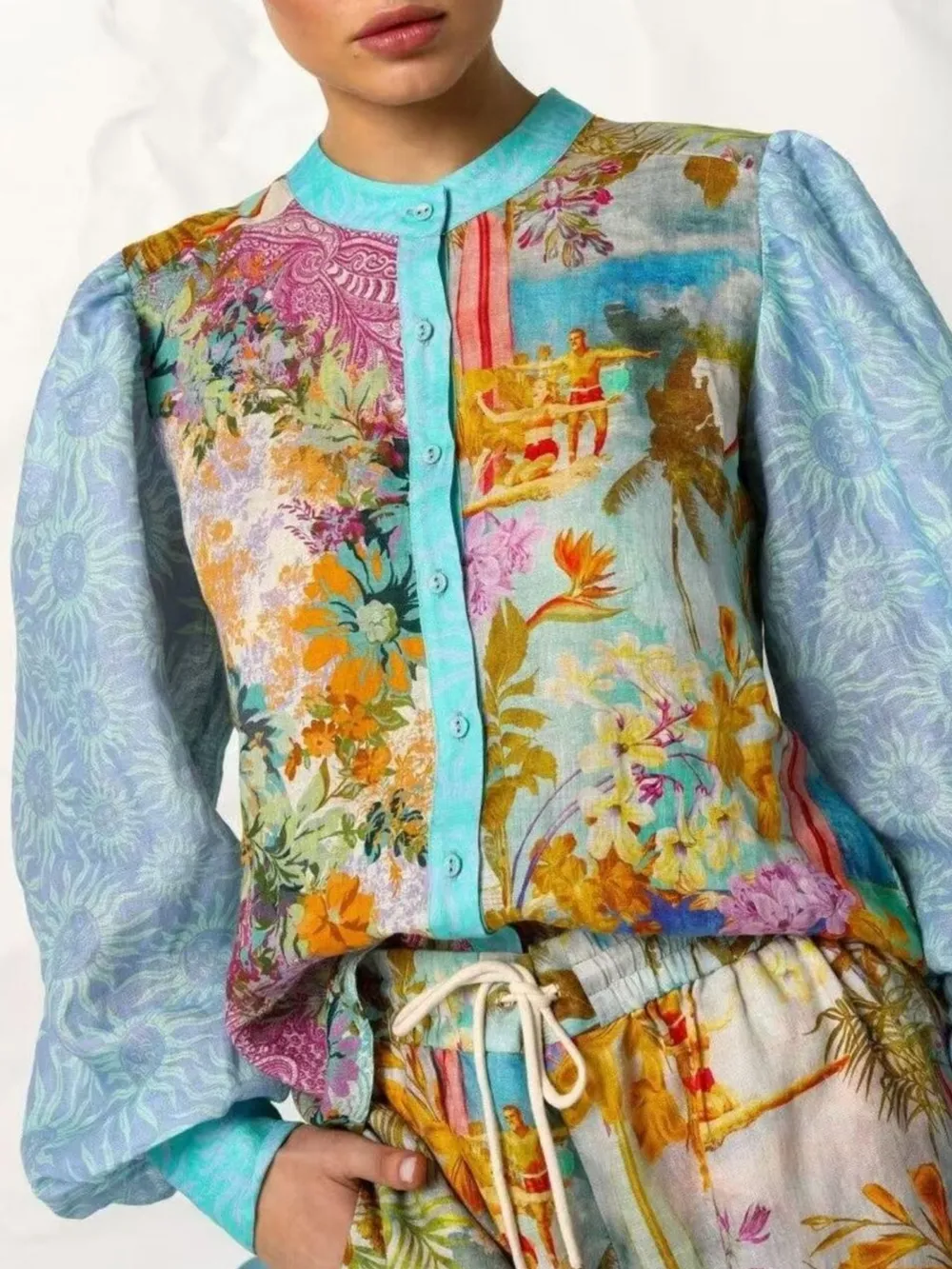 Printed Button Up Shirt and Shorts Set, image 4