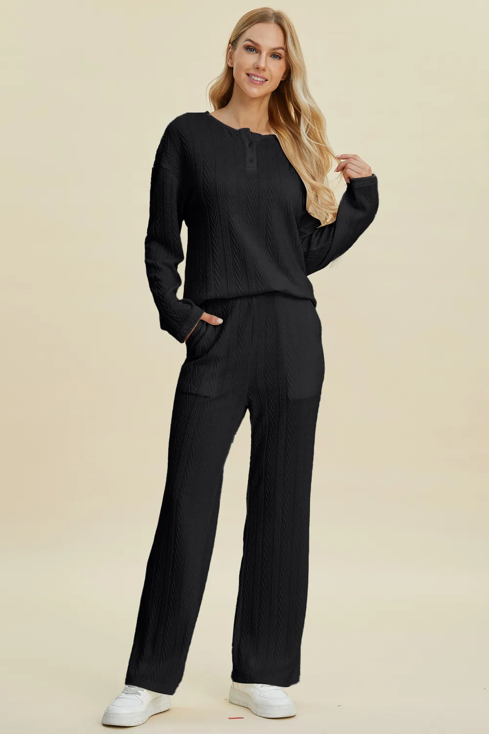 Full Size Cable-Knit Long Sleeve Top and Pants Set, image 6