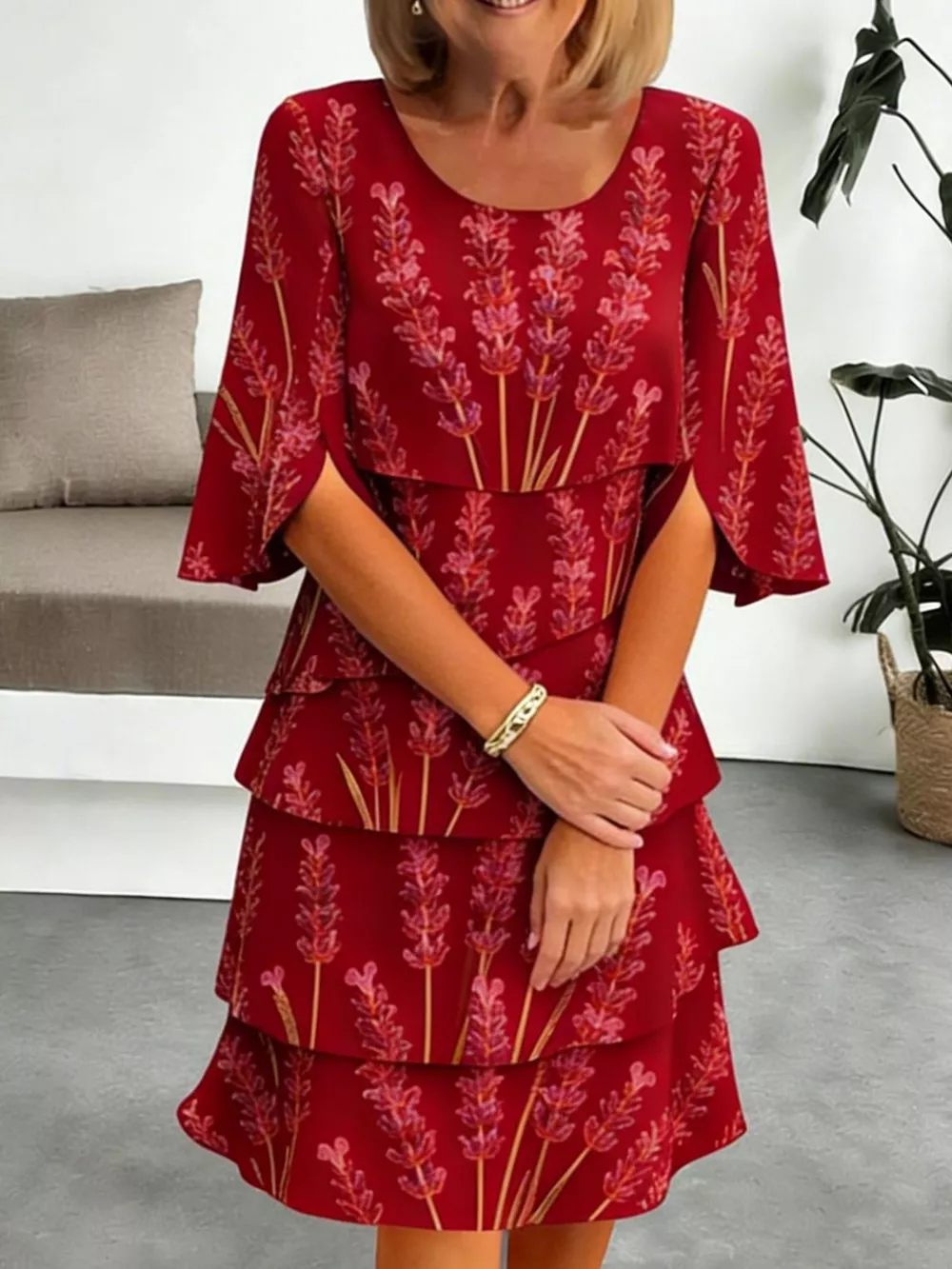 Full Size Floral Print Ruffle Hem Dress Plus Size, image 13