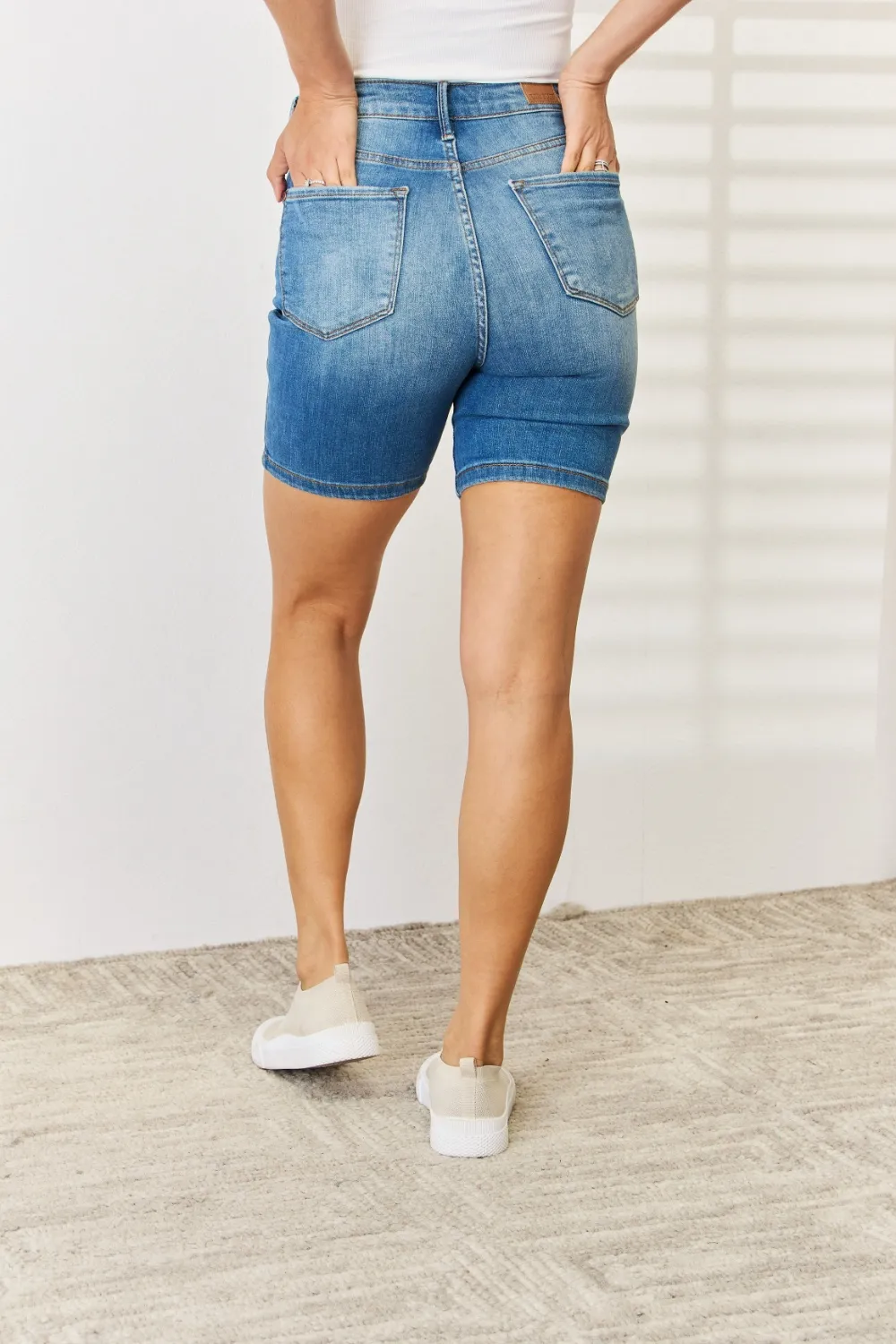 Full Size Tummy Control Double Button Bermuda Denim Shorts, image 2