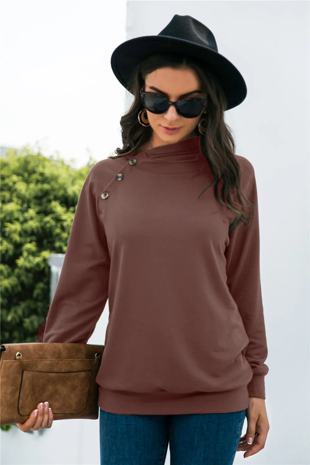 Decorative Button Long Sleeve Sweatshirt, image 3