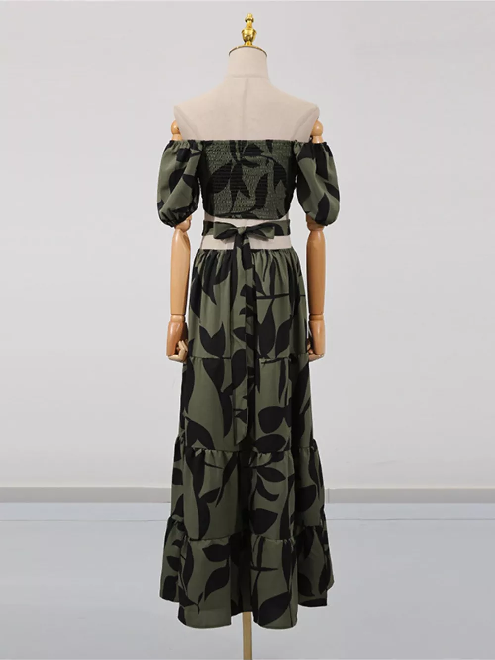 Off-Shoulder Cutout Leaf Print Maxi Dress, image 6