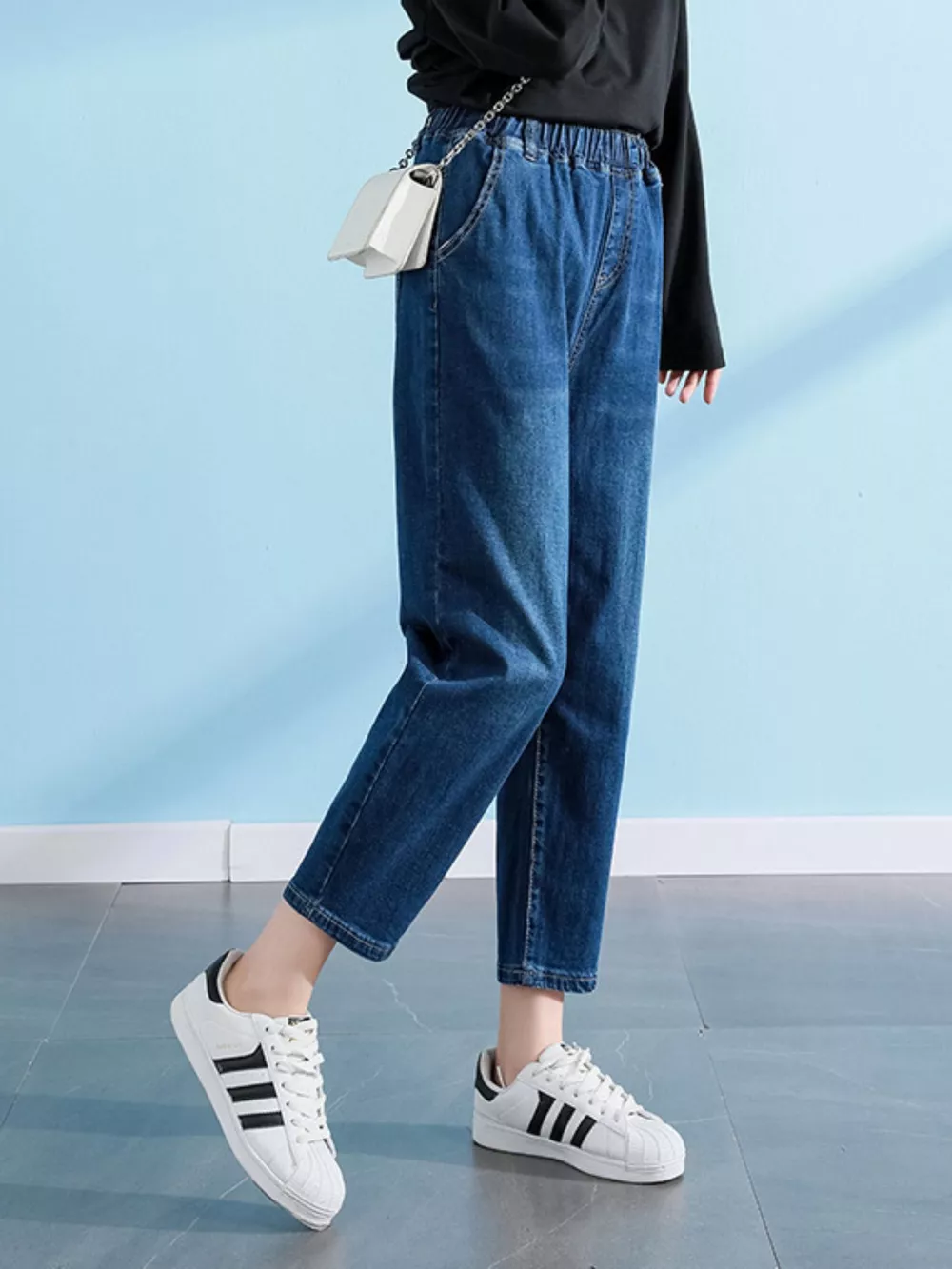 Plus Size High-Waisted Elastic Waistband Casual Jeans, image 5