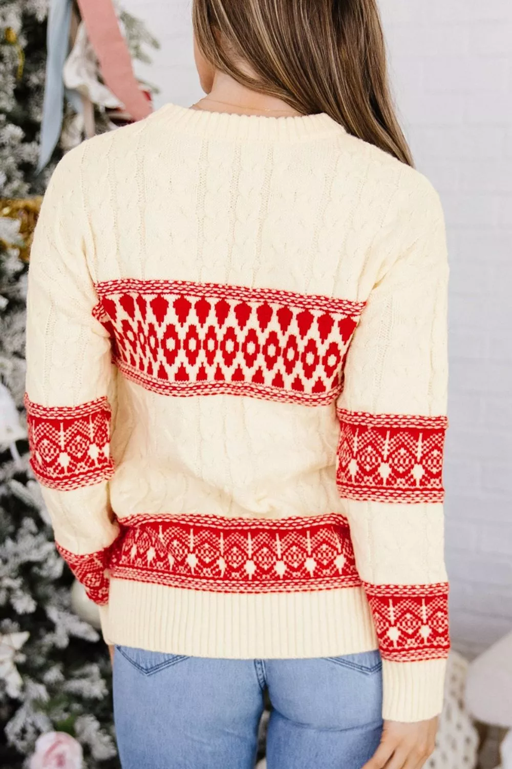 Western Print Round Neck Long Sleeve Shift Sweater, image 4