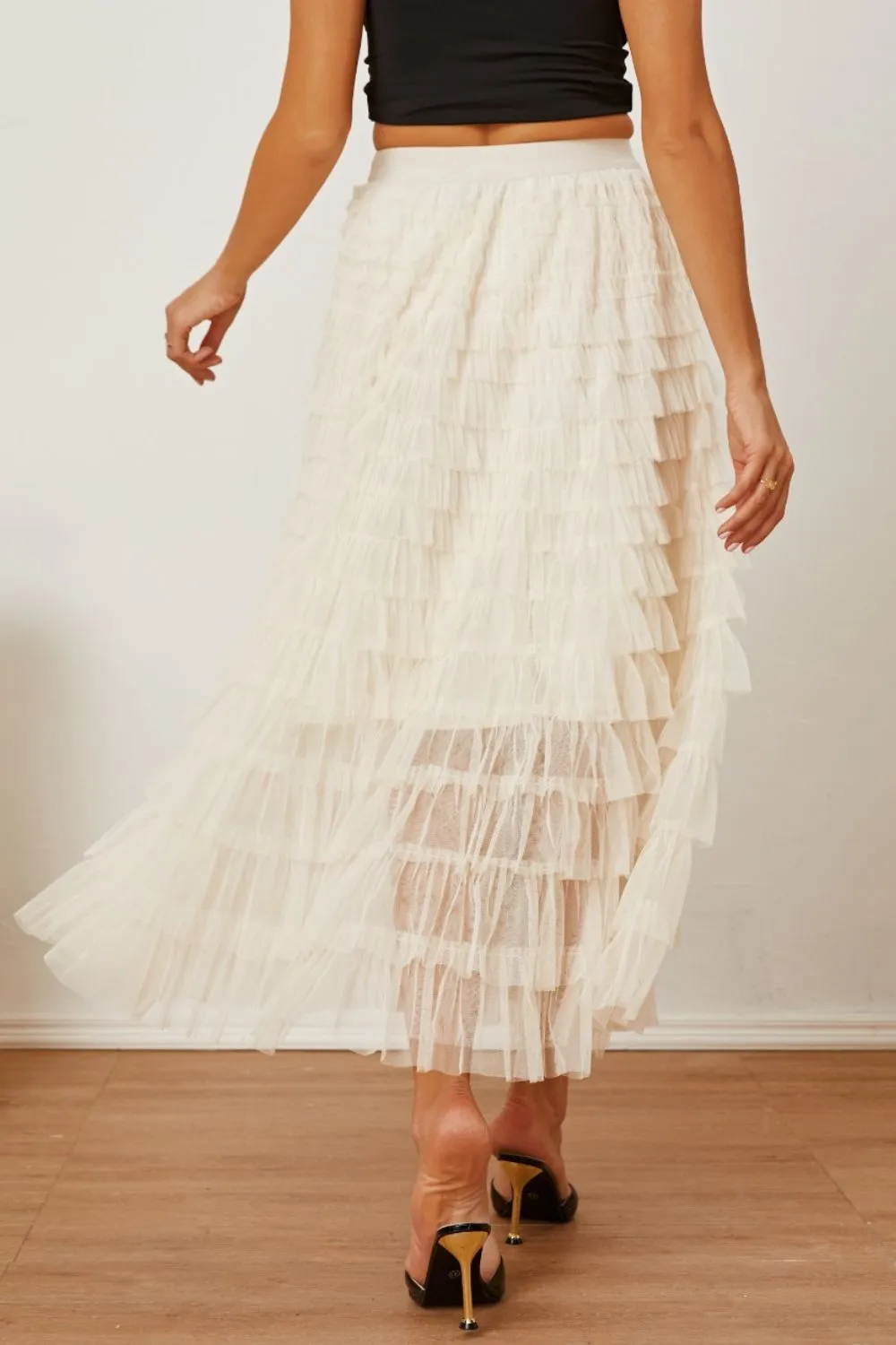 Ruched High Waist Tiered Skirt, image 4