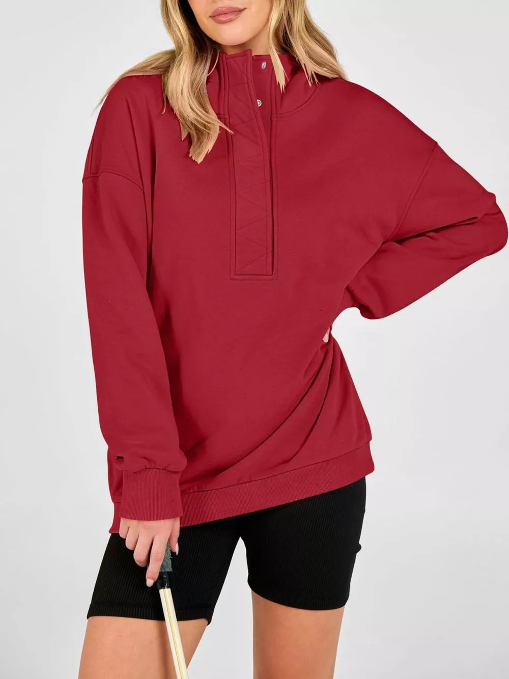 Half Snap Dropped Shoulder Hoodie, image 14