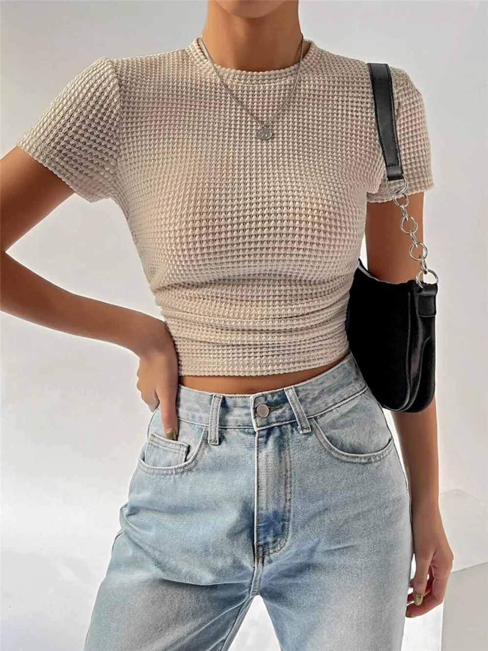Textured Waffle Knit Slim Fit T-Shirt, image 6