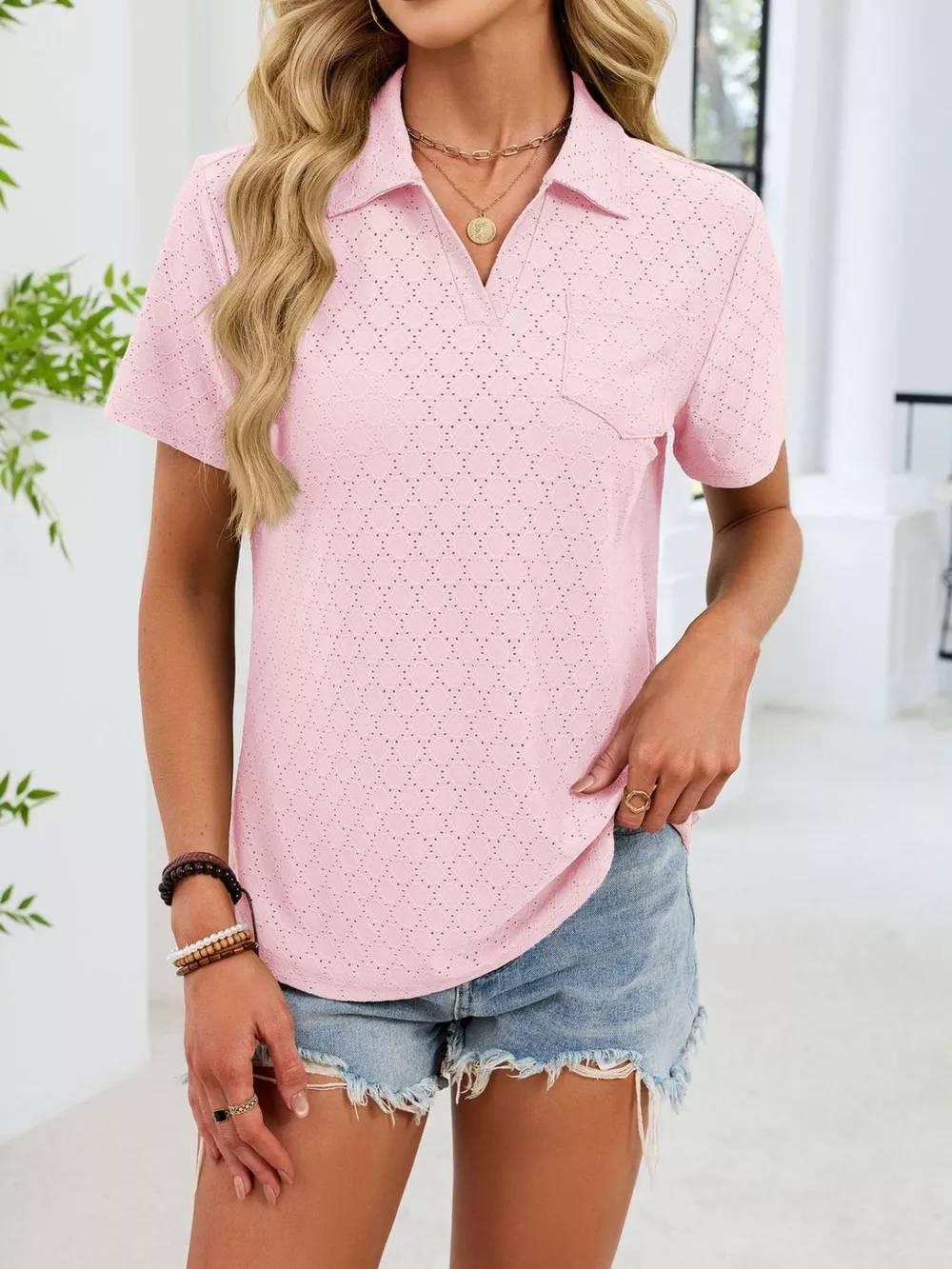 Eyelet Short Sleeve Blouse, image 6