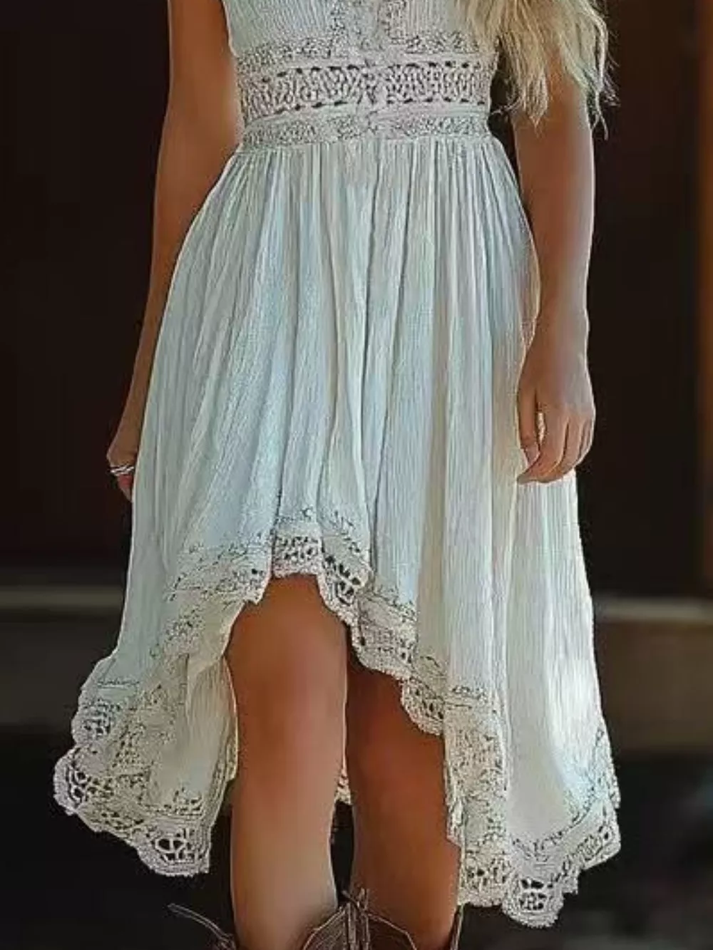 Asymmetrical Hem Lace V-Neck Cami Dress, image 2