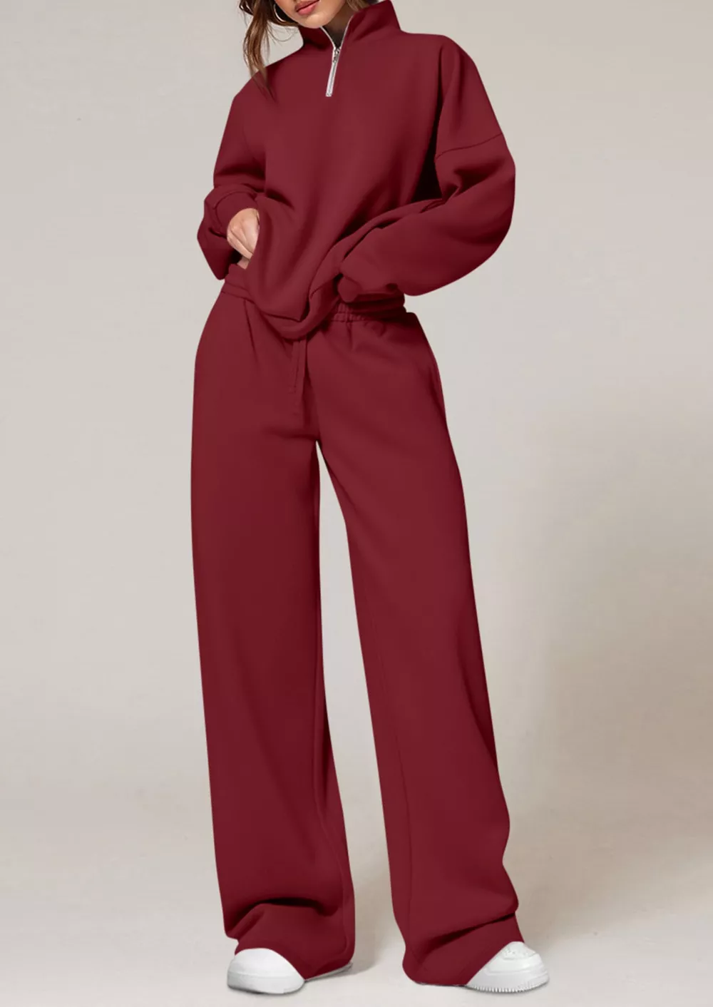 Half-Zip Sweatshirt and Wide-Leg Sweatpants Set, image 13