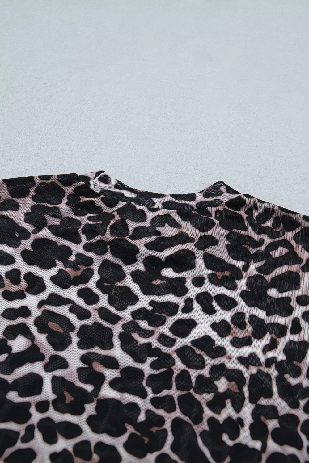 Leopard Print Sheer Mesh Short Sleeve Top, image 5