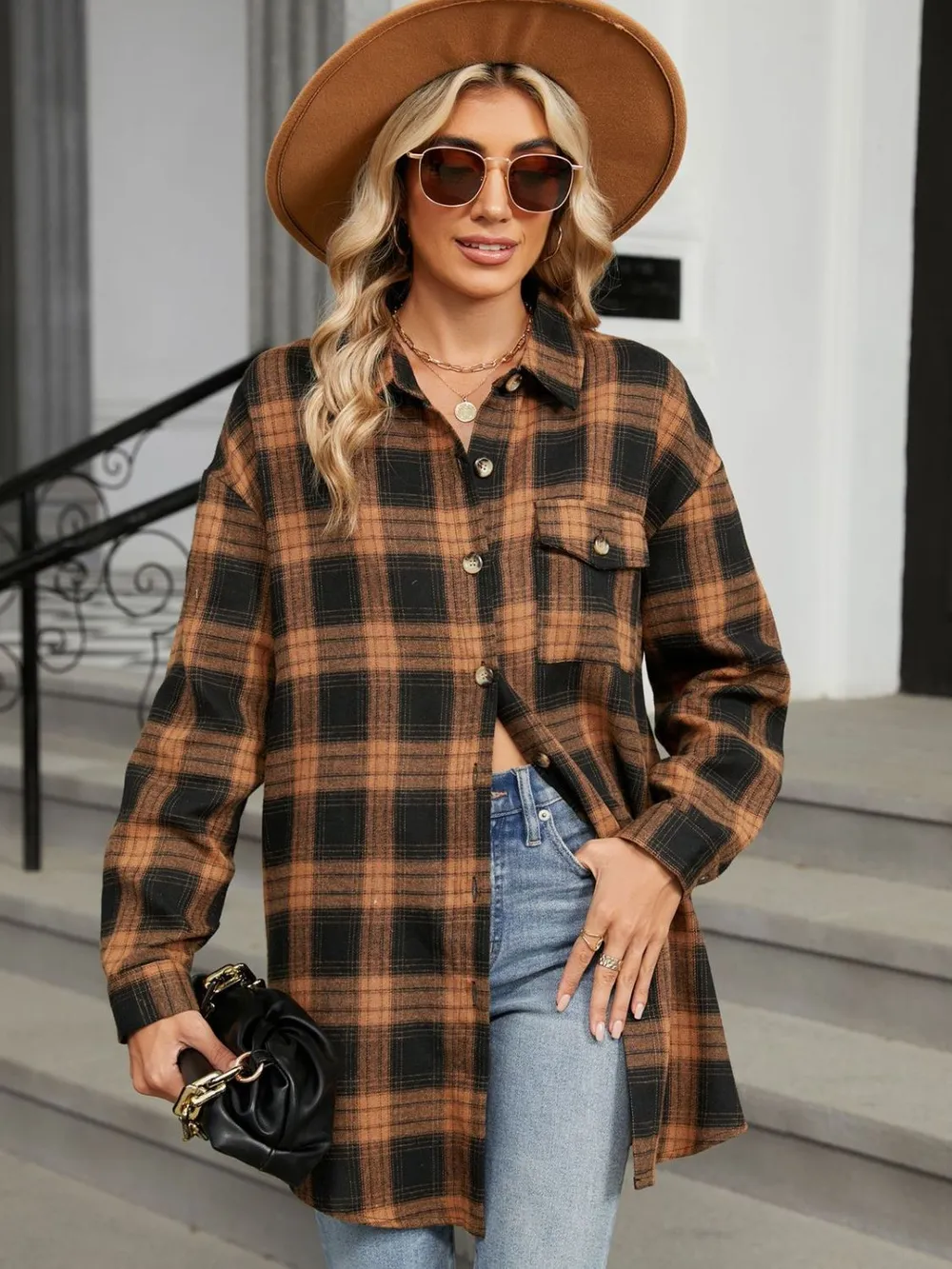 Plaid Collared Neck Long Sleeve Shirt, image 14