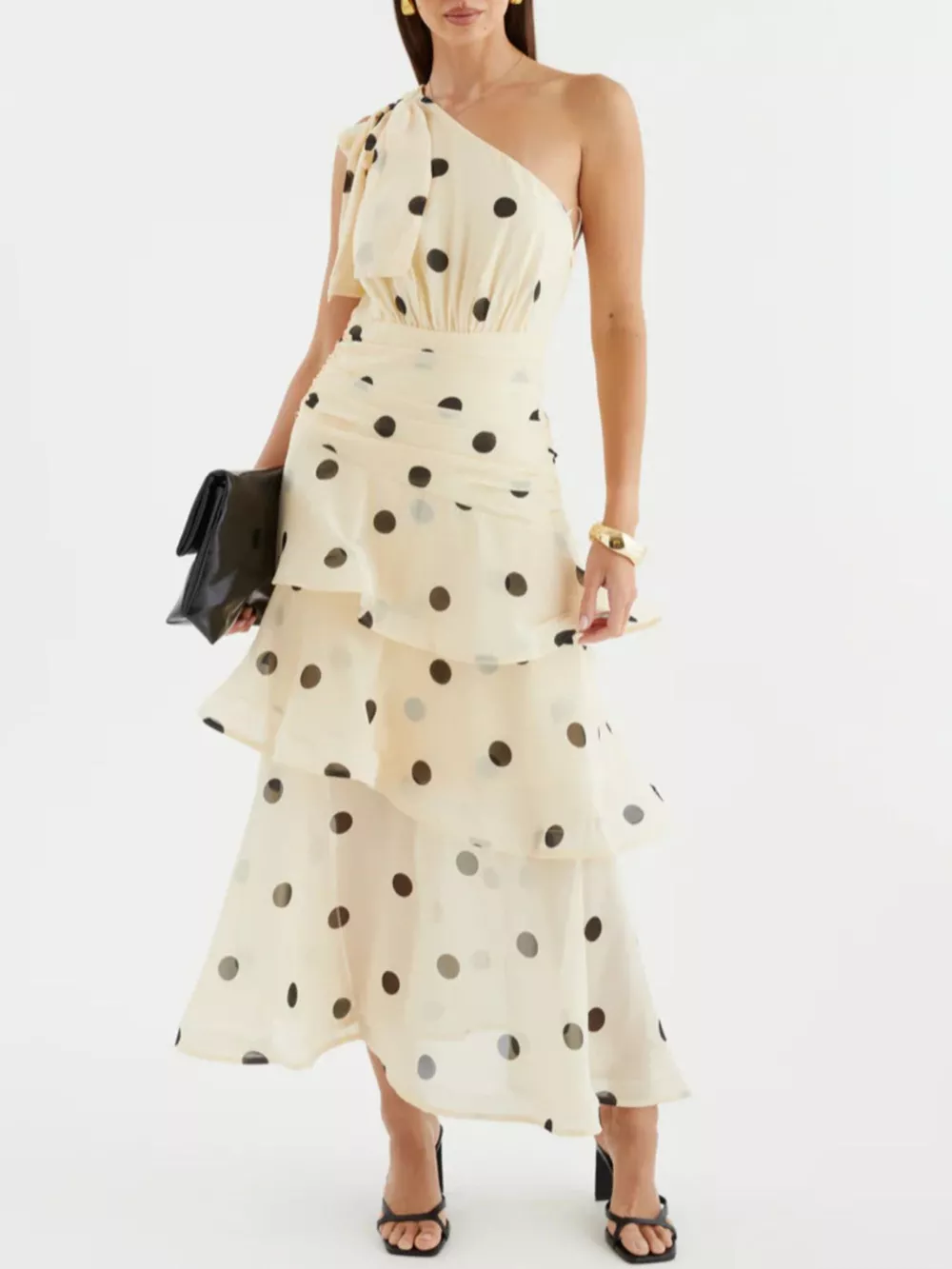 Polka Dot One-Shoulder Ruffle Dress, image 5