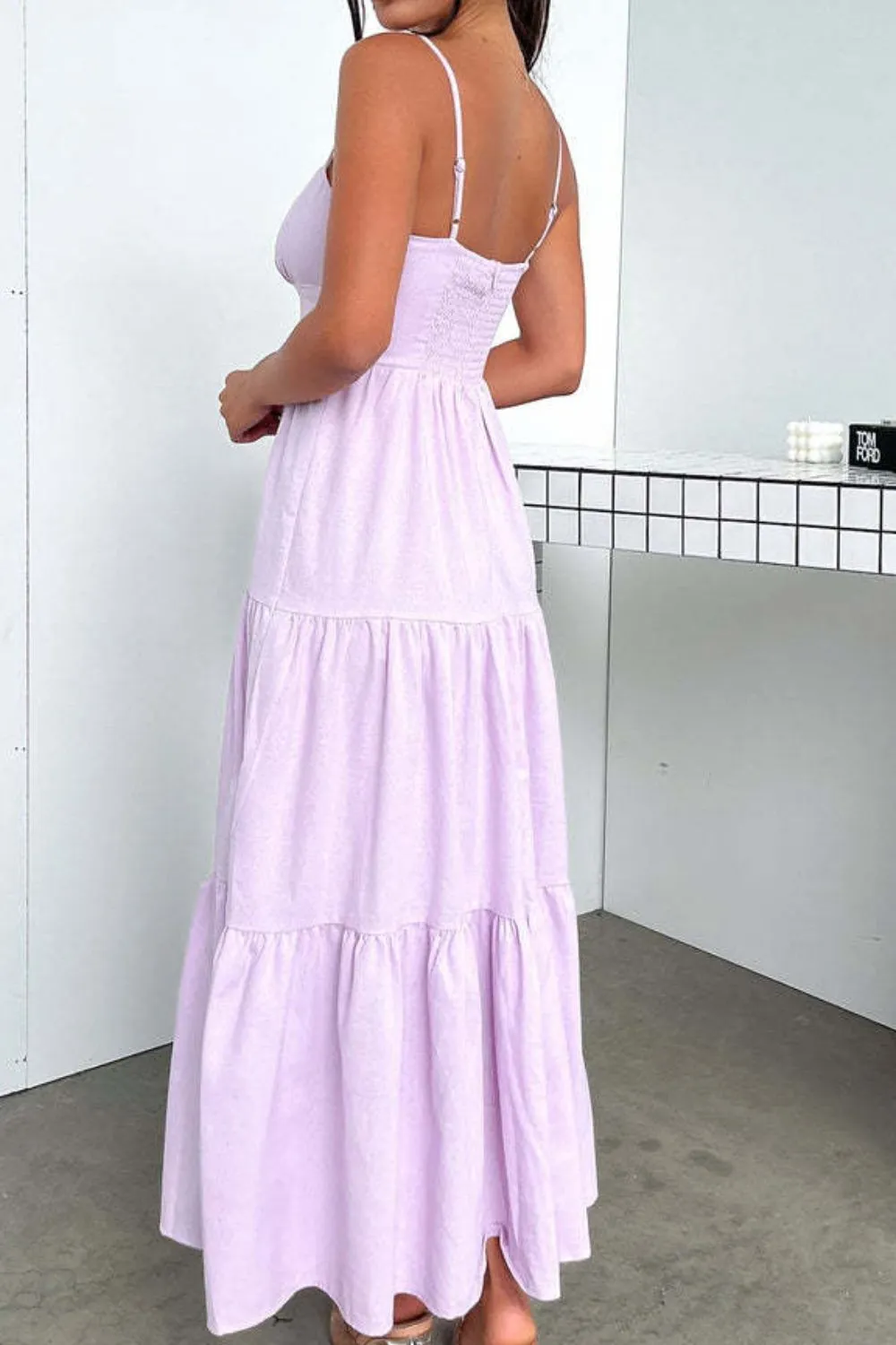 Cut-Out Tiered Dress with Spaghetti Straps, image 5