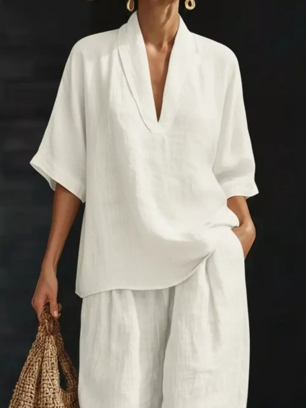Half Sleeve Loose Fit Top and Pants Set, image 8
