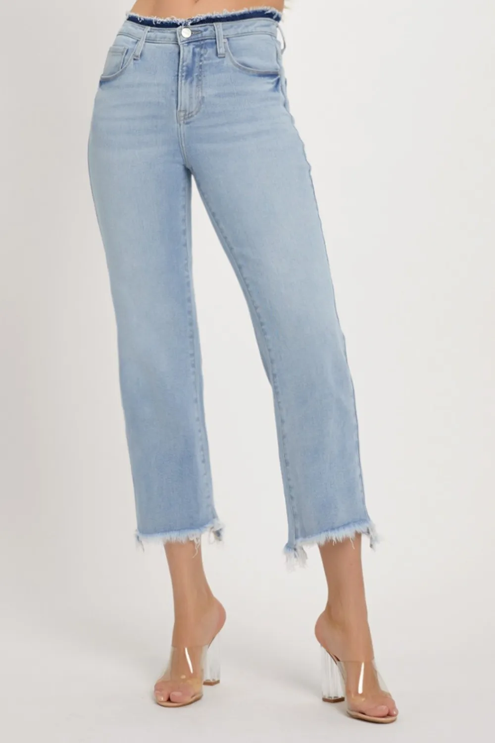 Full Size High Rise Raw Edge Crop Jeans, image 5