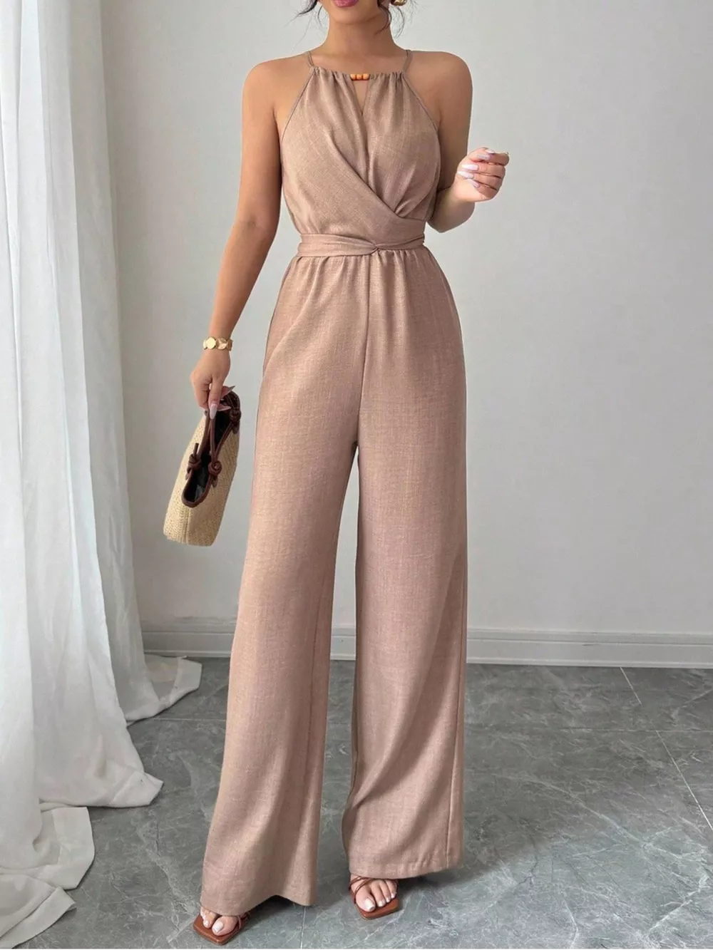 Sleeveless Tie Waist Wide-Leg Jumpsuit, image 2