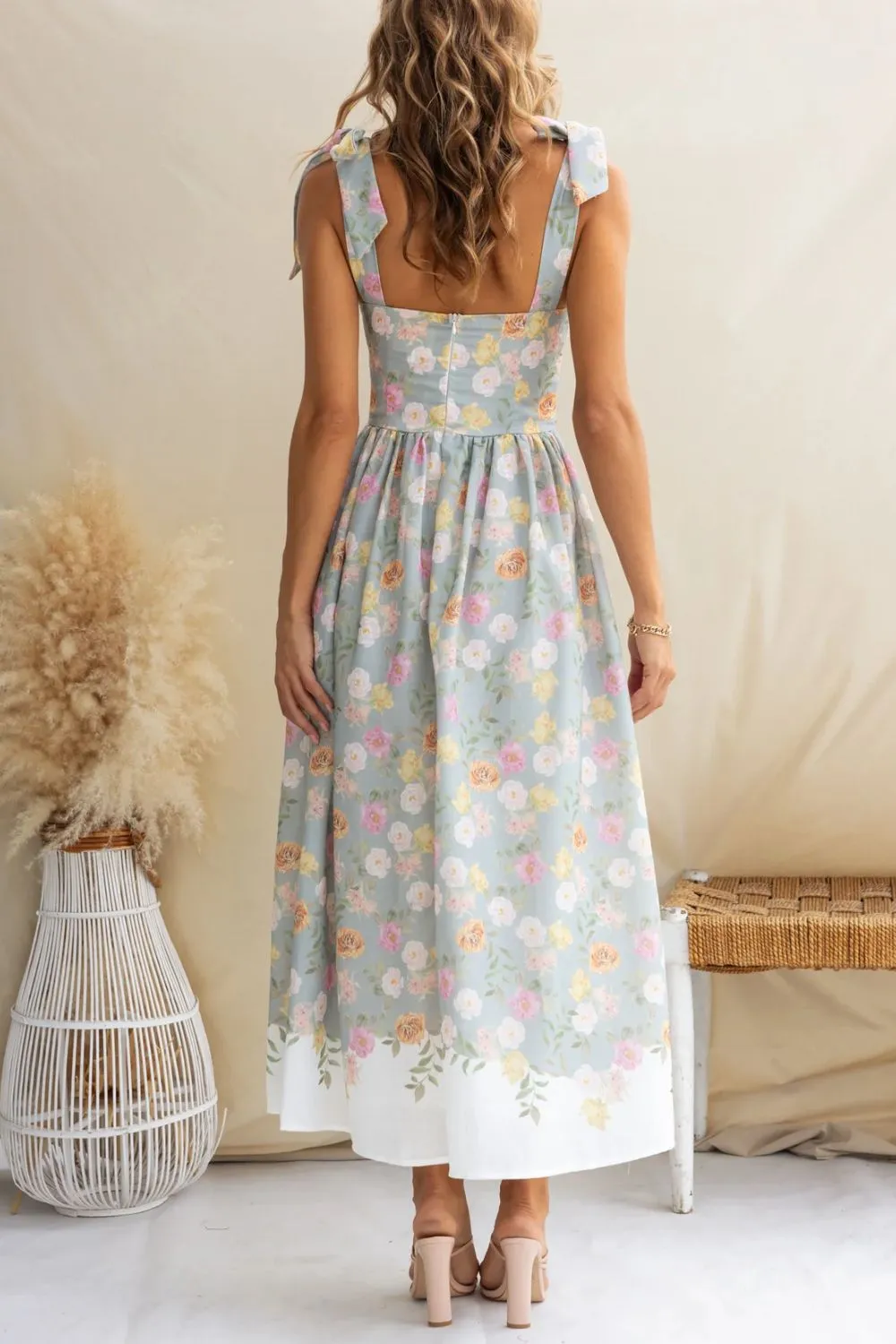 Printed Tie Shoulder Midi Cami Dress, image 2